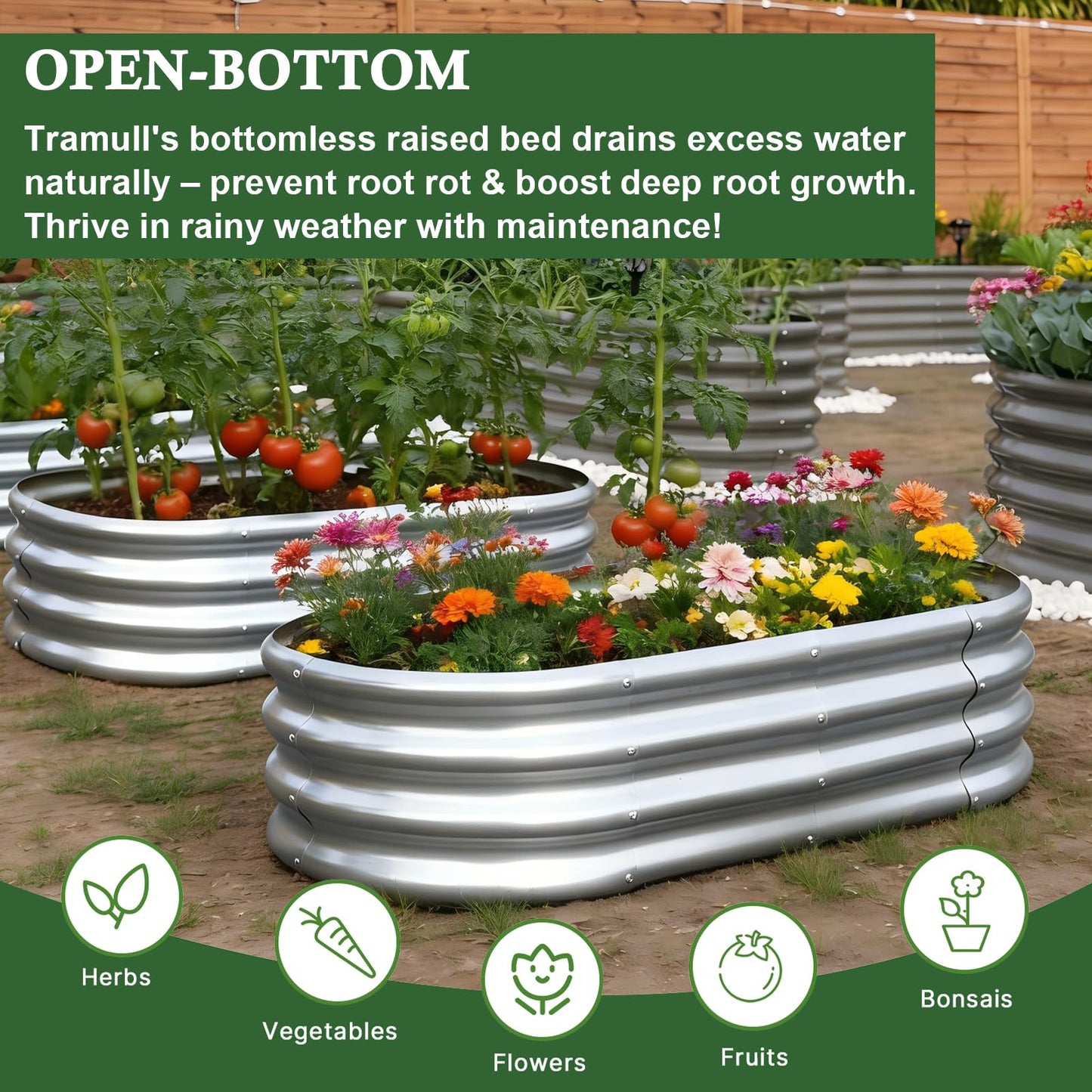 Tramull 4x2x1 ft Galvanized Raised Garden Bed Outdoor, 4-Pack 12" Tall Metal Planter Boxes for Planting Vegetables, Flowers, Herbs, Tomato - Corrugated Rust-Resistant Elevated Garden Beds Kit, Silver