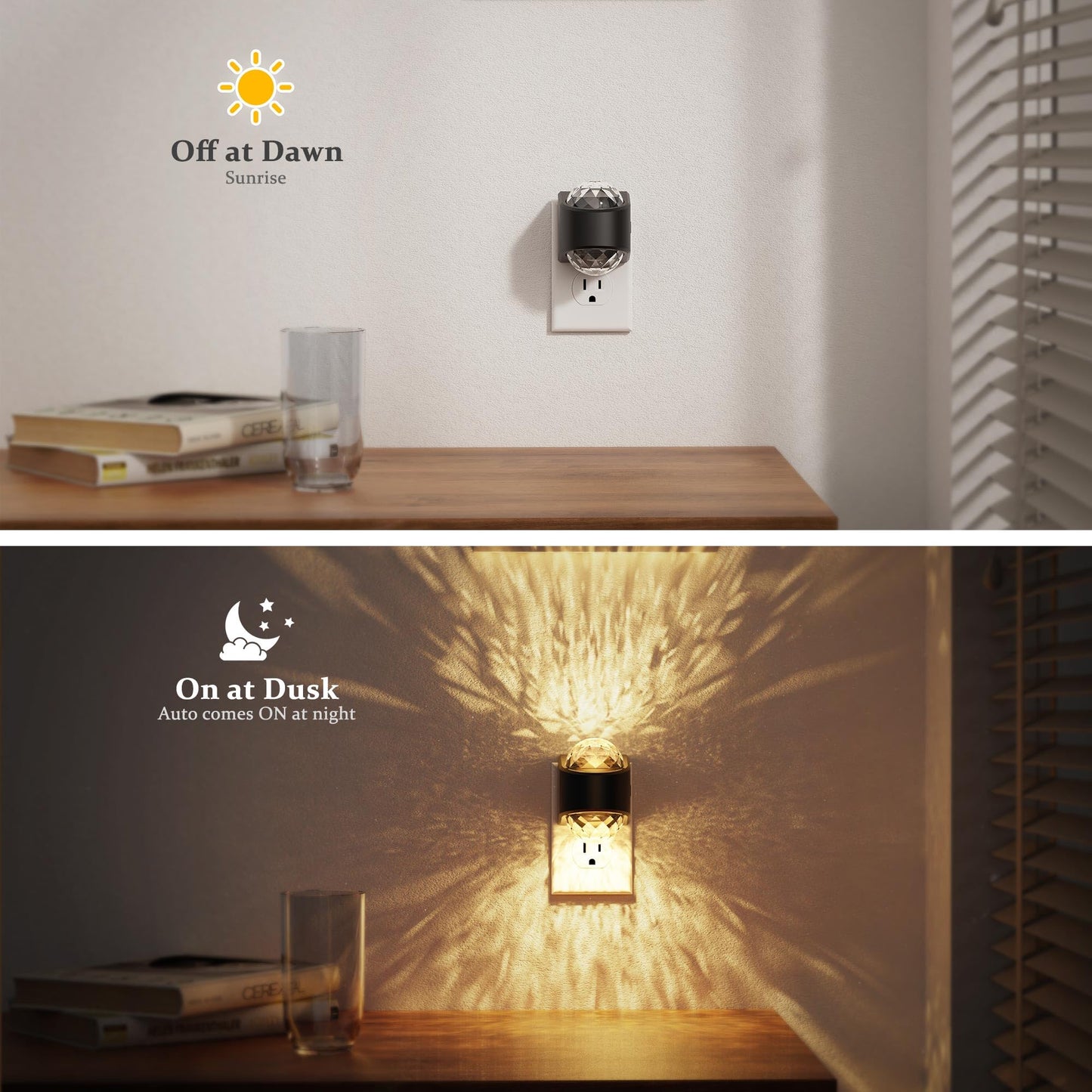JandCase Night Lights Plug into Wall, Star Projector Night Light with 3000K Soft White, Automatic Galaxy Nightlight Plug in with Light Sensor for Bathroom Hallway Room Decor