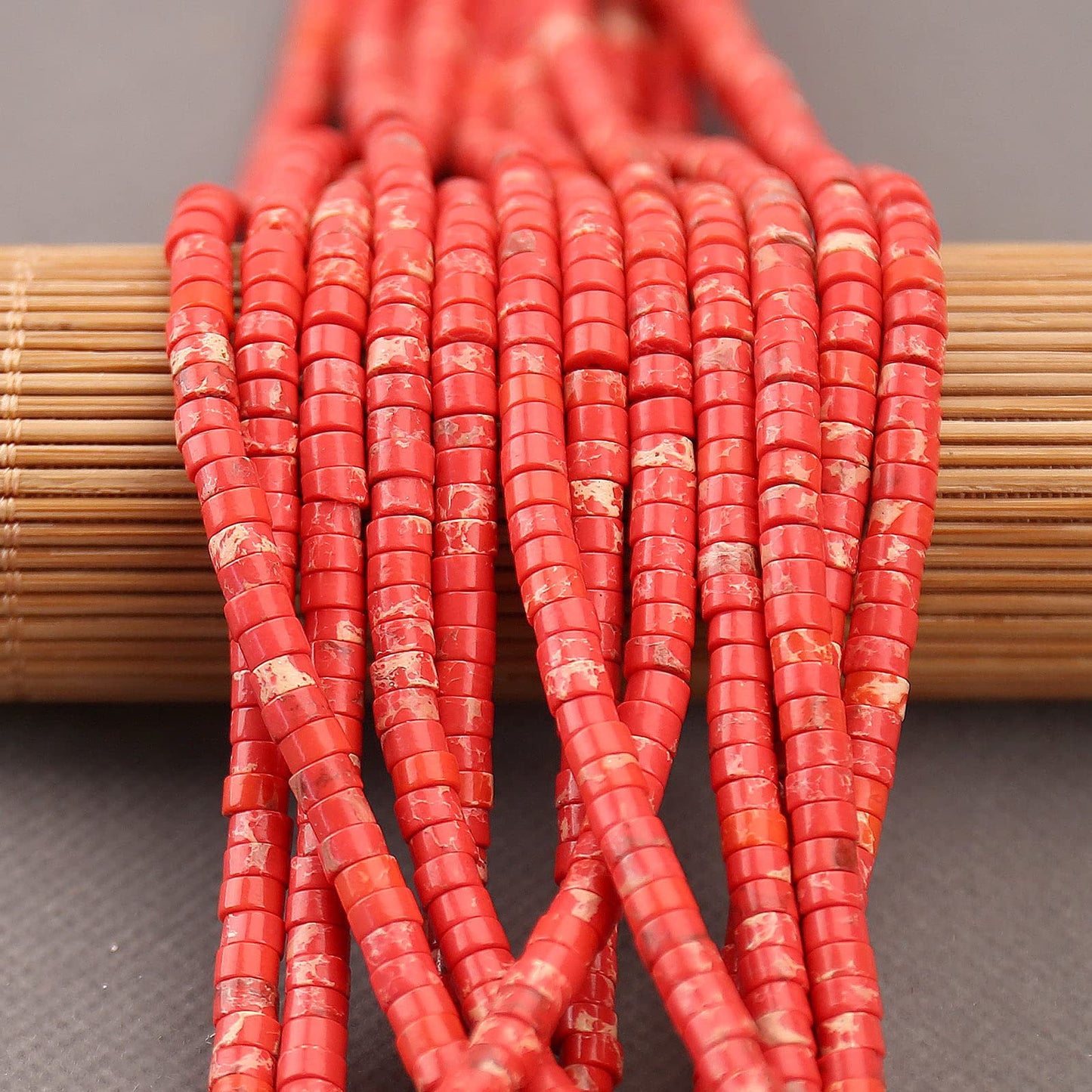 BONNY BOXX 150PCs Natural Red Imperial Jasper Spacer Beads, Loose Semi Precious Flat Round Gemstone Heishi Disc Stone Beads for Beading Jewelry Making 4mm*2mm