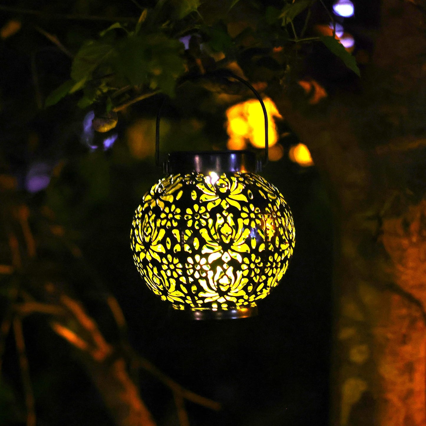 LUZ DEL Gifts 2 Pack Solar Lanterns Outdoor Gifts, Garden Decor Elegant Rose Pattern, IP44 Waterproof Hanging Solar Lights Outdoor Decorative for Garden, Patio, Pathway, Yard, Porch - Ideal Gift
