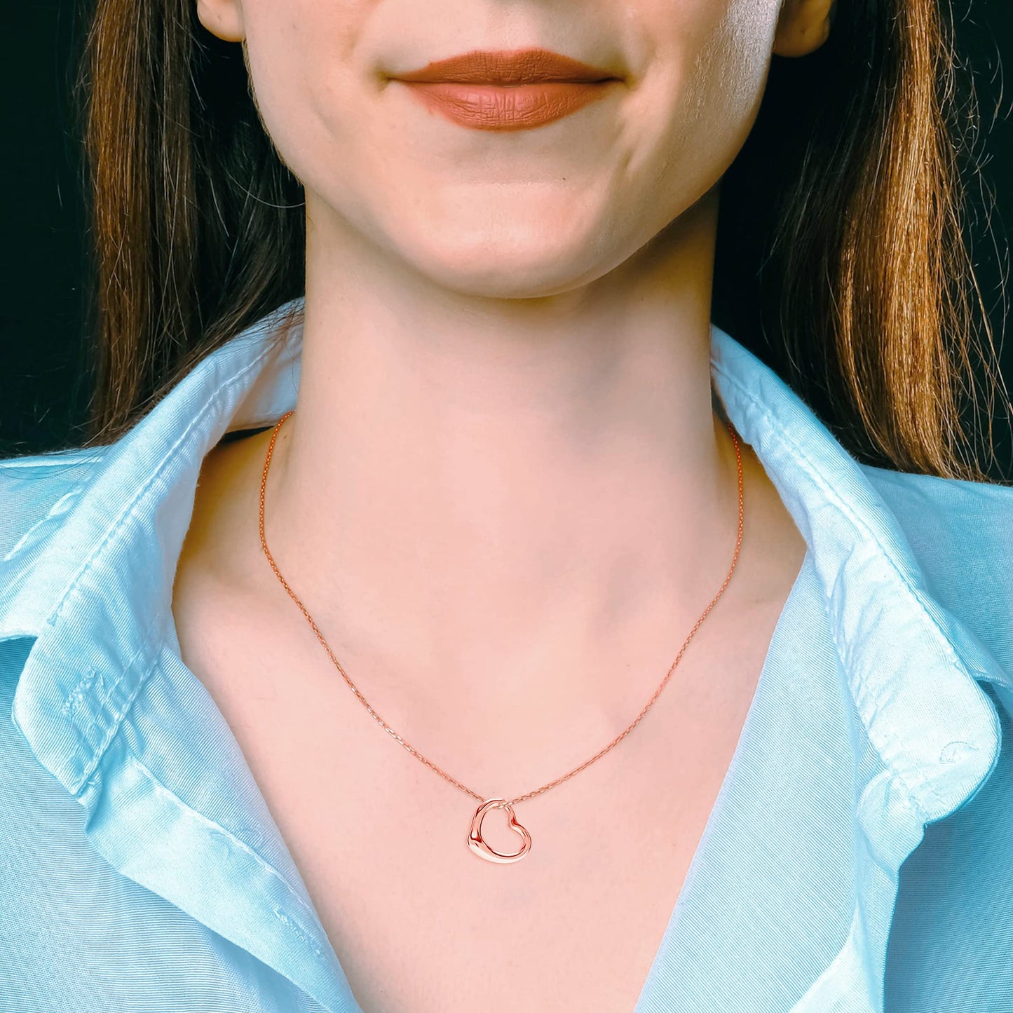 LeCalla 925 Sterling Silver Rose-Gold Plated Love Open Heart Pendant Necklace for Women
