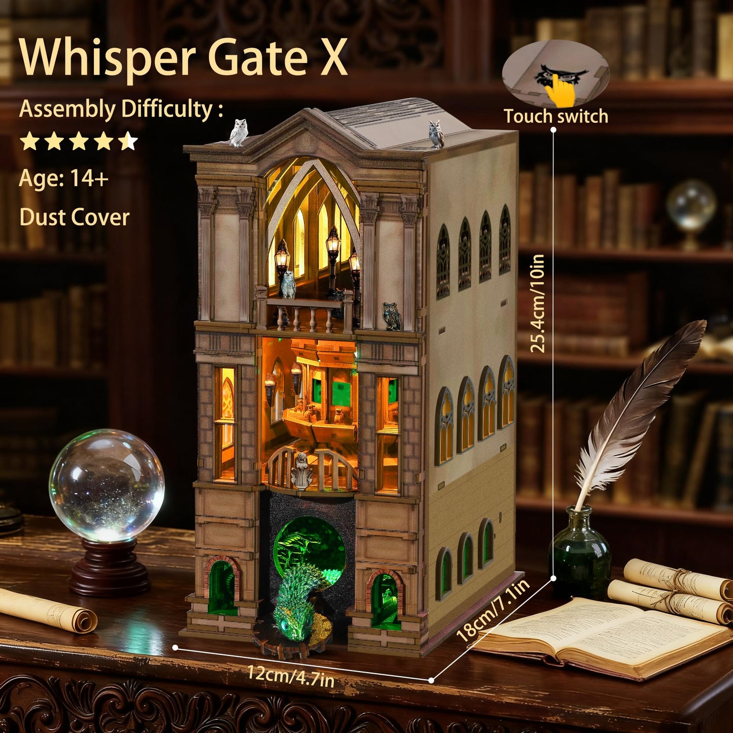 Book Nook Kit - DIY Magic Booknook for Adults & Teens, 3D Wooden Puzzle Bookshelf Insert with LED Lights, Unique Creative Craft Gift for Home Decor & Model Building