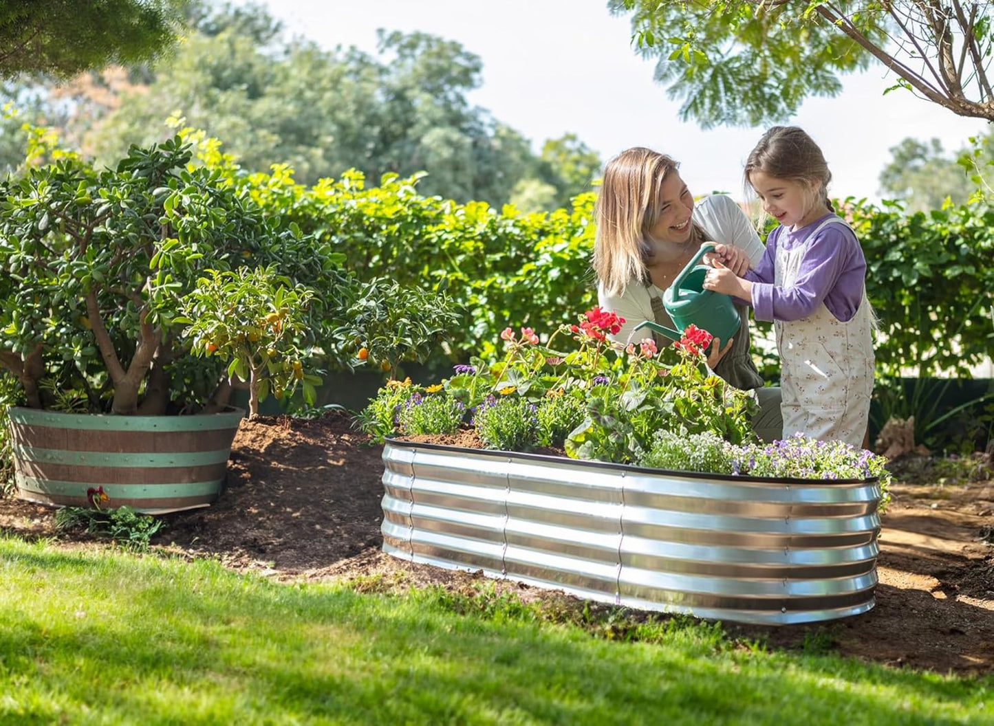 Plant & Plot Galvanized Raised Garden Beds Outdoor // 4×2×1 ft Planter Raised Bed for Gardening, Vegetables, Flowers // Large Metal Garden Box (Silver) // Patented Tool-Free Design