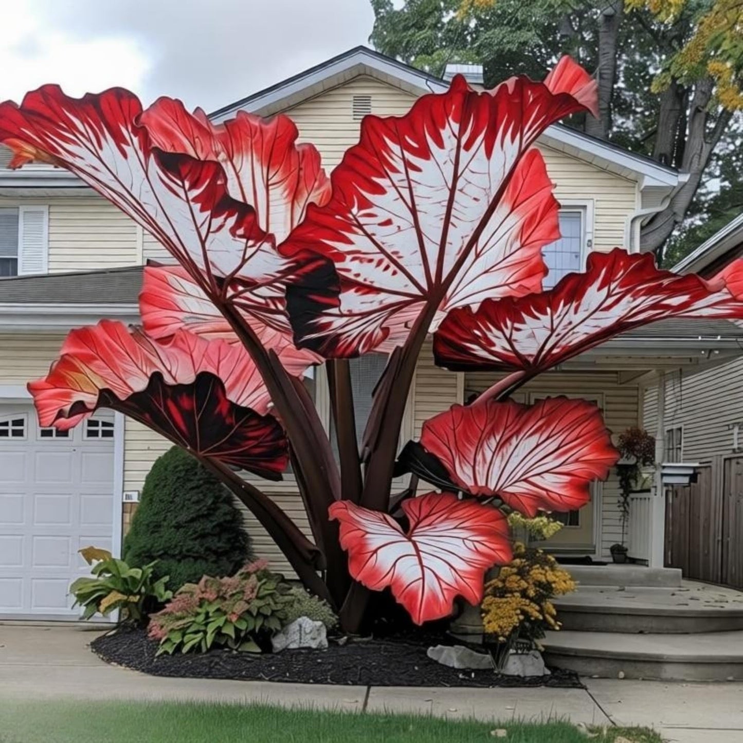 EDRHTJG Giant Leaf Specimen-Elephant Ear-Alocasia for Around Fountain Display-Extremely Low Care-Natural Vibrant Tones (6)