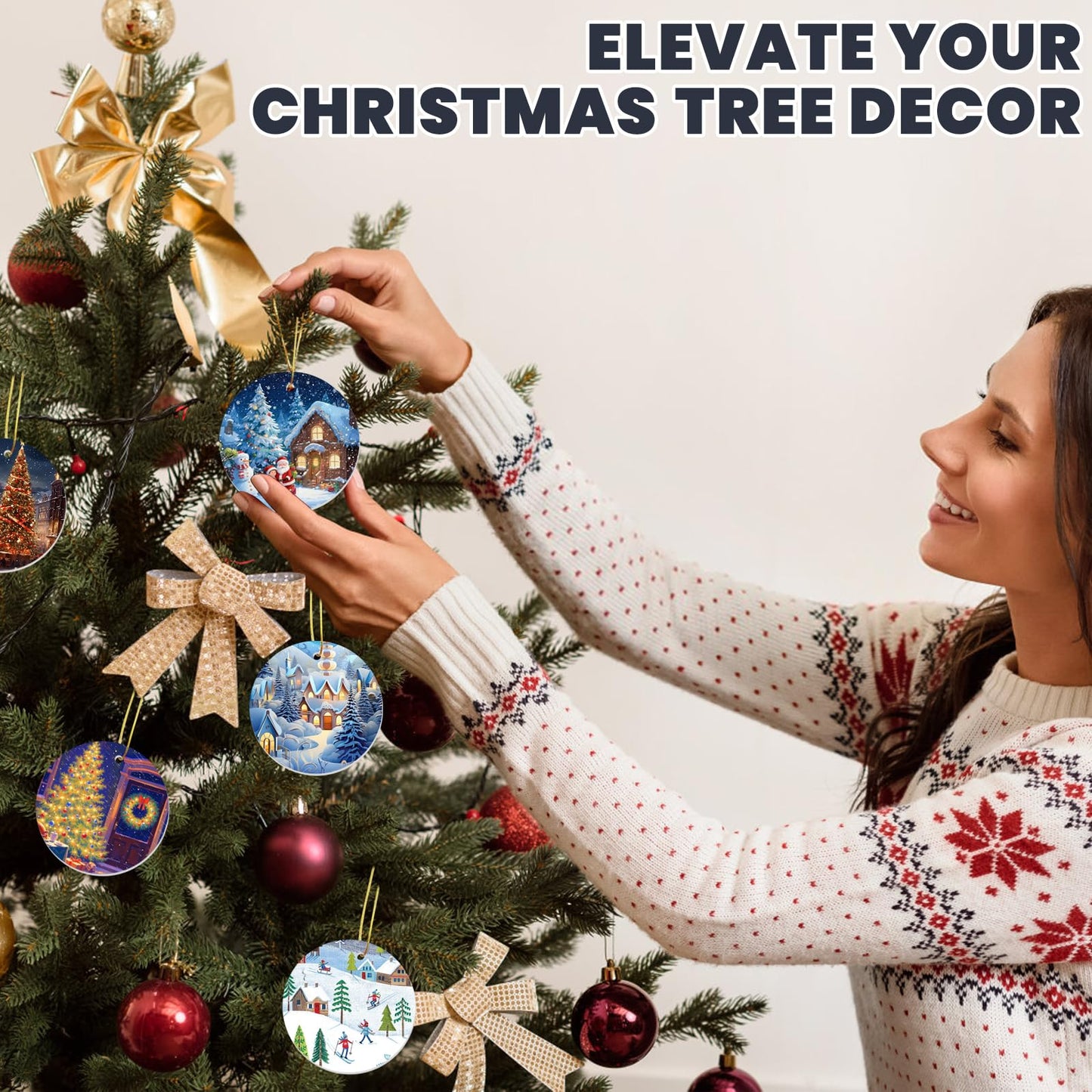 AceSubli 36 Pcs Metal Sublimation Ornament Blanks Bulk Double Sided, Aluminum Sublimation Christmas Ornament Blanks, Round Christmas Sublimation Blanks with Strings for Gifts Christmas Tree Home Decor