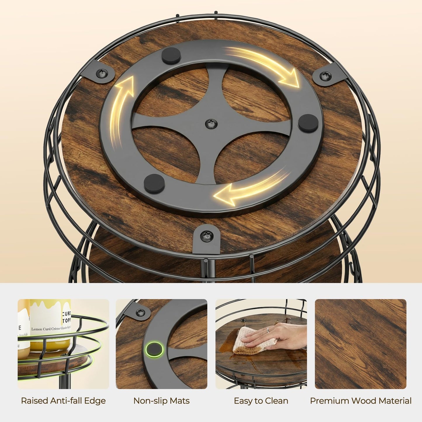 LAMU 10'' Lazy Susan Turntable Organizer, 2 Tier Round Rotating Spice Rack Organization for Kitchen Cabinet and Countertop, Wooden Lazy Susan for Table Top, Pantry, Bathroom, Vanity, Home Decor