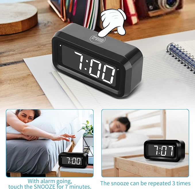 KWANWA Kids Alarm Clock, White LED, Battery, Auto-Night Mode, 12Hr/24Hr, Small, Travel, Bedside, Wall-Mount/Table-top, Easy to Read