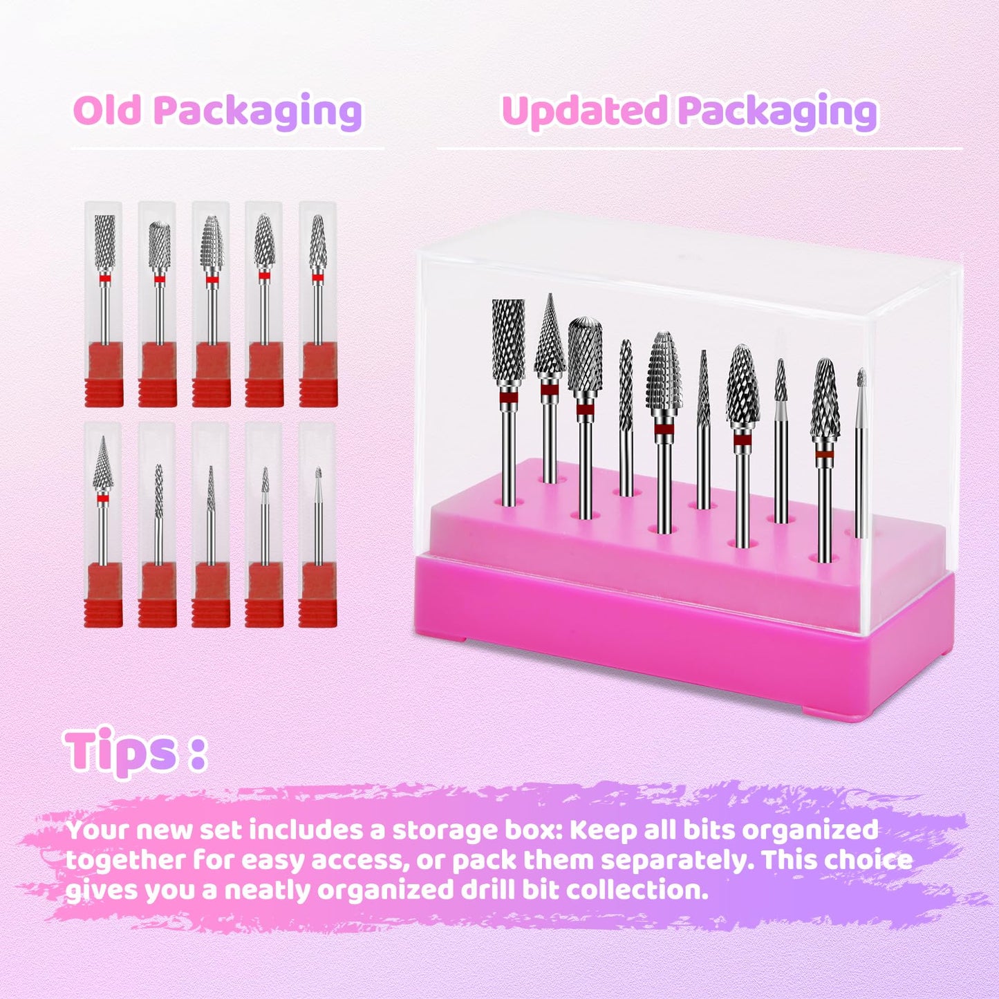 CGBE Nail Drill Bits Set: 10PCS Tungsten Carbide Nail Drill Bits for Acrylic Nails, 3/32'' Shank Professional Nail Bits for Nail Drill Cuticle Drill Bit for Home Salon Nail Enthusiasts Manicurist