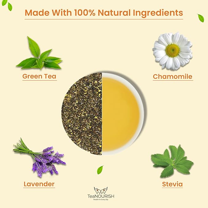 TeaNOURISH Chamomile Lavender Green Tee | Loose Leaf Tee| Calming & Relaxing Chamomile Sleep Tee| Bedtime Tee| 100% NATURAL | Brew Hot or Iced Tea - 3.53oz/100g