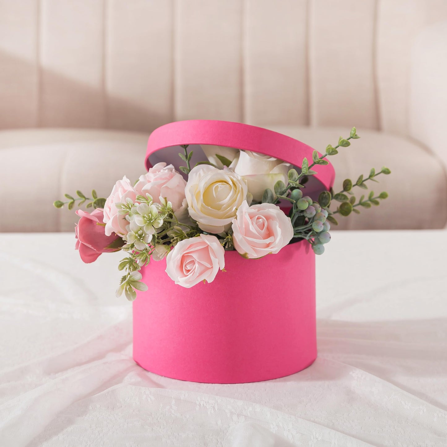 Soul & Lane Round Boxes for Flower Arrangements - Set of 3 - Pink, Cardboard Gift Boxes with Lids, Nesting Floral Circle Storage Containers for Presents and Flowers