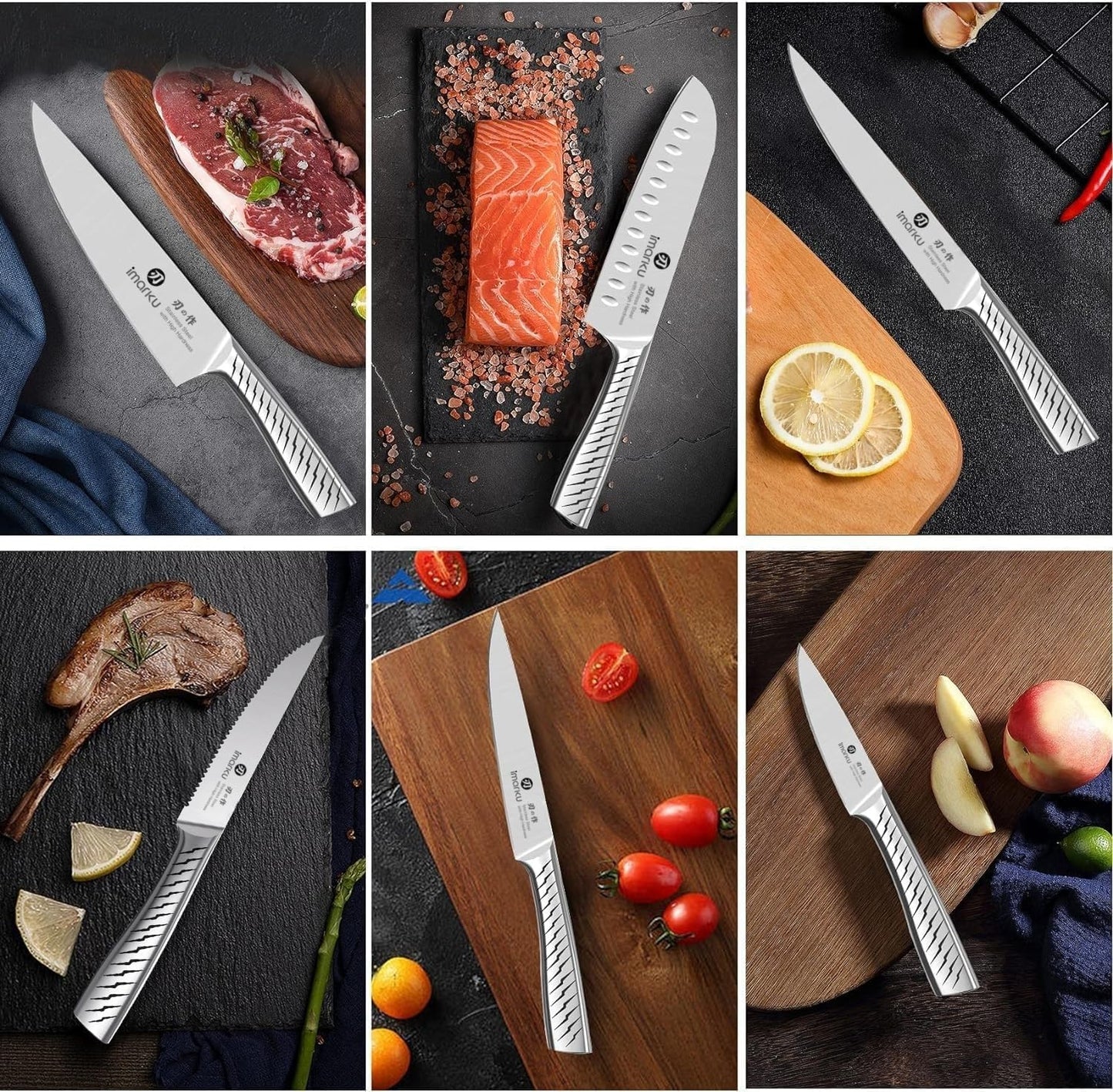 imarku® Knife Set,14-Piece Knife Sets for kitchen with block,Premium One-Piece Kitchen Knife Set with Sharpener,High Carbon Stainless Steel Knives Set for Kitchen,Dishwasher Safe,Black