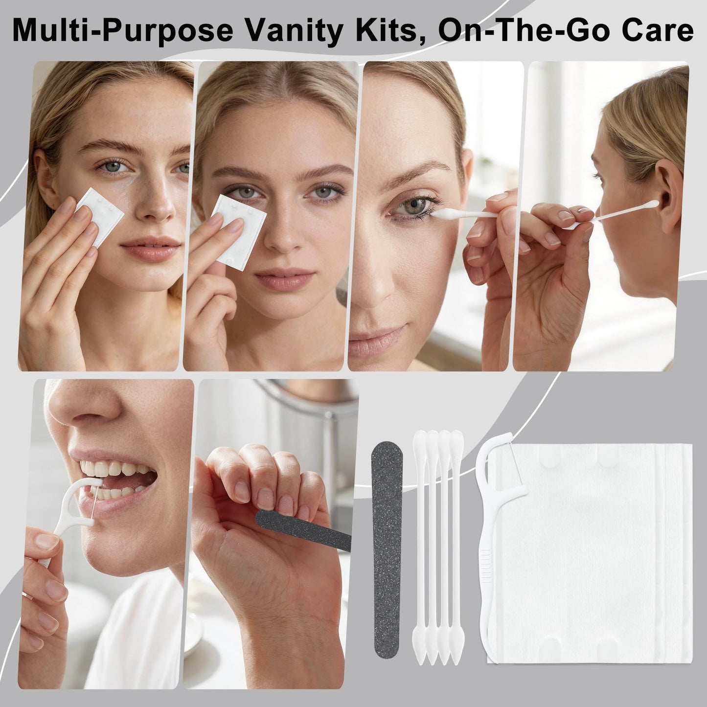 Lomgwumy Bulk Vanity Kits, Hotel Vanity Kits in Individual Packaging, Featuring Cotton Pads, Cotton Swabs, Dental Floss, and Nail Files. Ideal for Travel, Hotels, and Home Use (100-PACK)