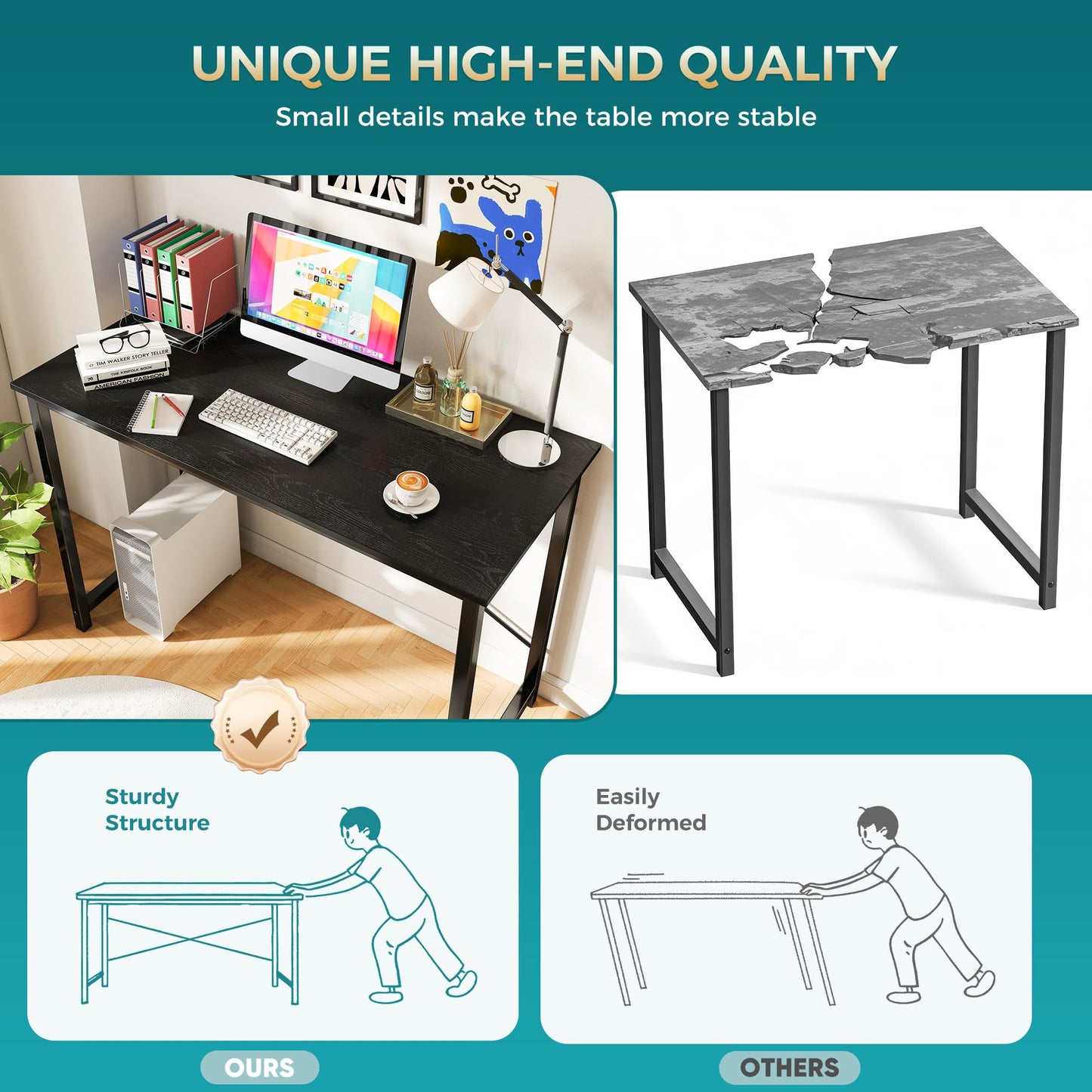 OLIXIS 55 Inch Computer Office Desk for Small Spaces, Writing Gaming Work Desk Modern Study Table with Storage Bag & Headphone Hook Home Bedroom, Black