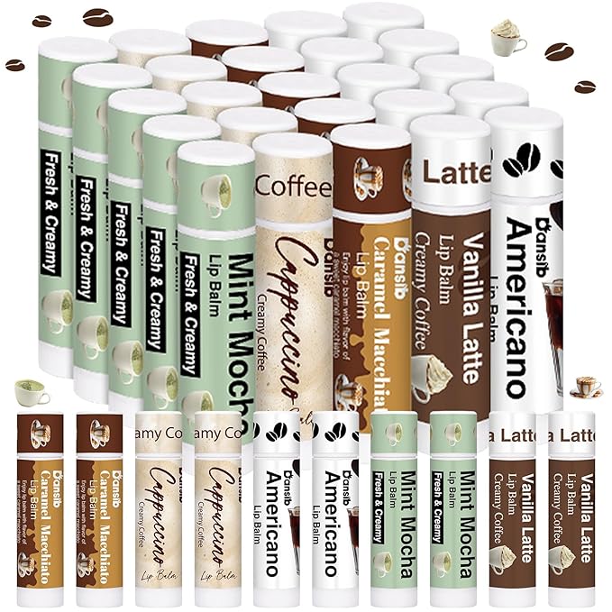 50 Pack Christmas Coffee Flavor Lip Balms Favors Bulk Coffee Lovers Gifts Cocoa Bar Party Favors Vanilla Latte Christmas Party Gifts Stocking Basket Stuffers for Women Men
