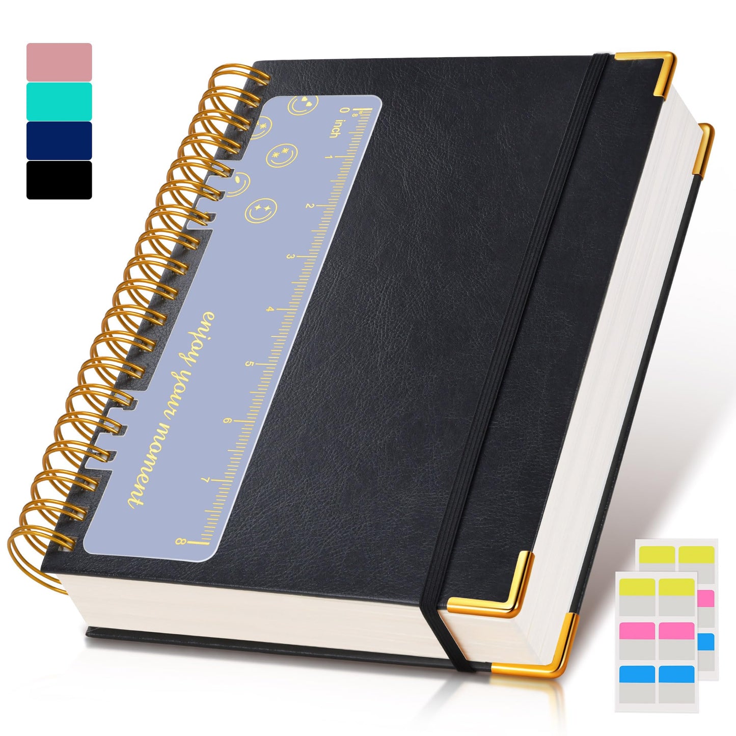 Spiral Notebook Journal 7.6” x 10”, 300 Pages Hardcover Leather Lined Journals for Women Men, B5 Large College Ruled Notebooks with 100 GSM Thick Paper, Spiral Journal for Writing Work School, Black