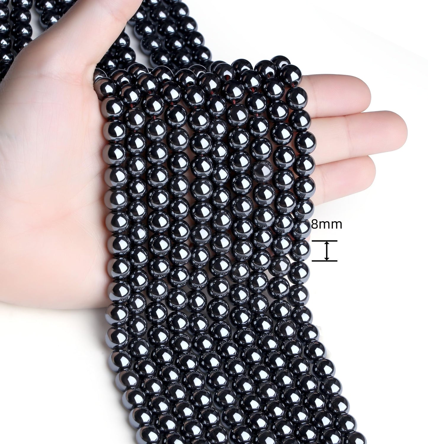 NUKAYAI Natural Black Hematite Beads 100Pcs 8mm Crystal Beads Round Stone Loose DIY Smooth Bead for Bracelet Necklace Earrings Making