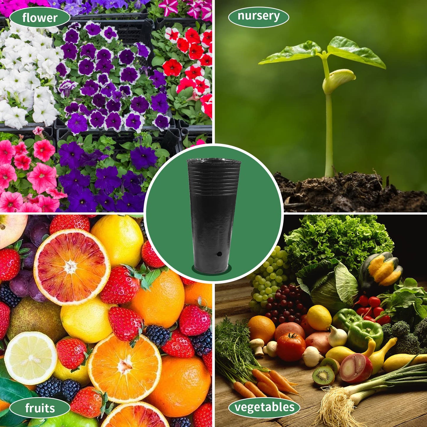 Hzloyat 20 Pcs Plastic Deep Nursery Pots - 9.8" Tall Tree Pots, Indoor/Outdoor Use with 3 Pcs Garden Tools