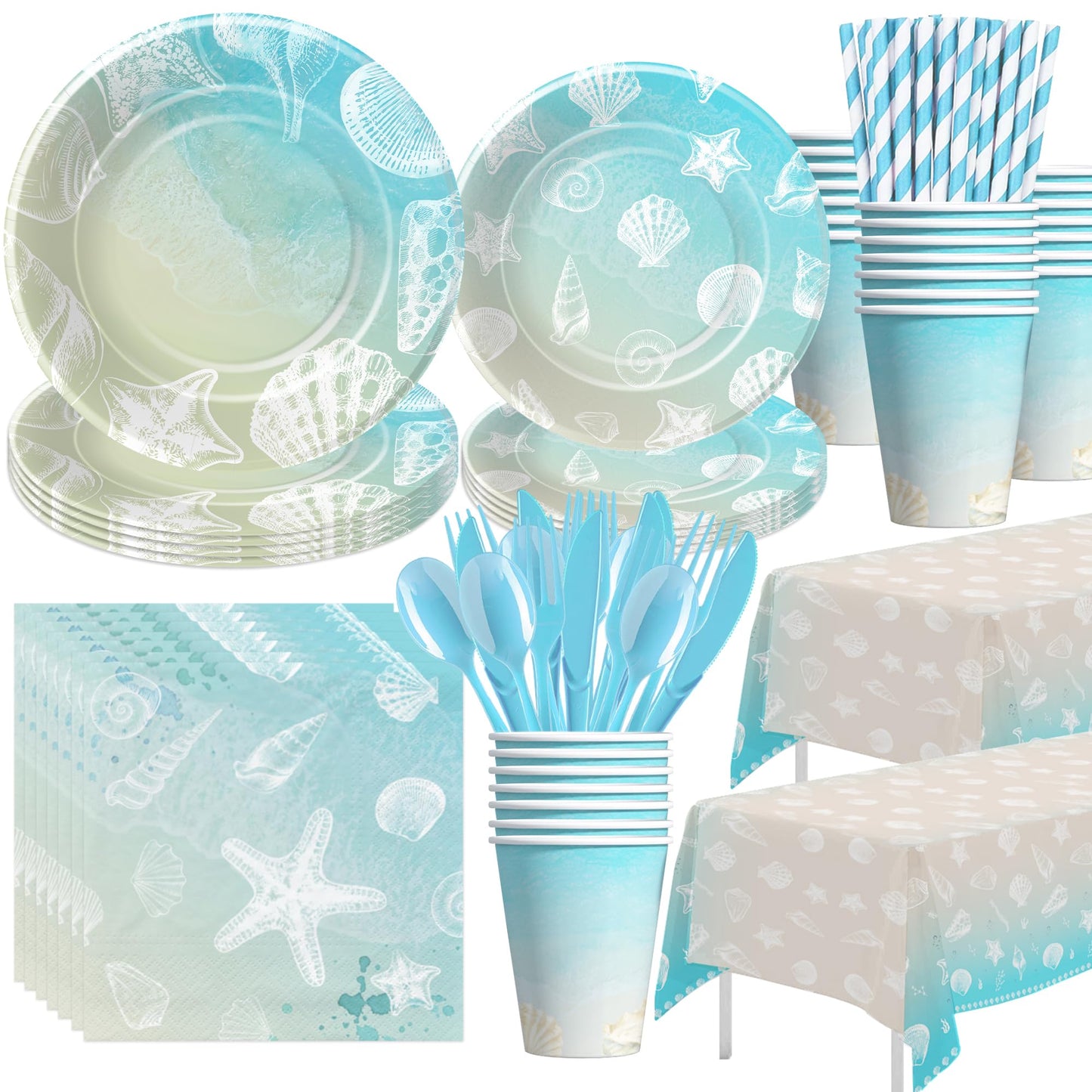 HIPVVILD Seashell Beach Party Decorations, Beach Seashell Birthday Party Supplies, Plate, Cup, Napkin, Tablecloth, Tableware, Sea Shell Party Supplies For Birthday Baby Shower Wedding Party | Serve 24