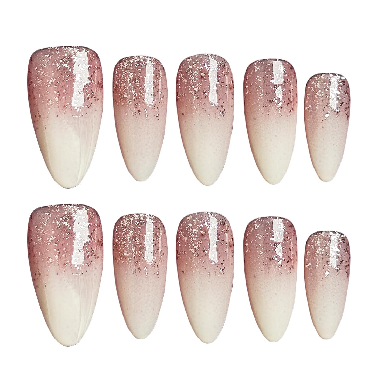 Rosé Sparkle Nude Glitter Press On Nails, 10pcs Elegant Pink Nude Gradient Almond Fake Nails, Soft Glam UV Gel/Acrylic Wearable Nails for Women - 25mm (Multicolor, S)