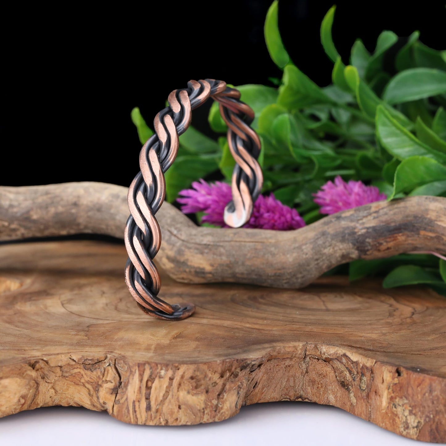 Handmade Elegant Copper Bracelet for Women and Men-Pure Copper Bracelet for Pain Relief and Stress Relief-Adjustable, Thickest, Twisted Copper Wire Bracelet to Fit many Size Wrist(folded) (helix)