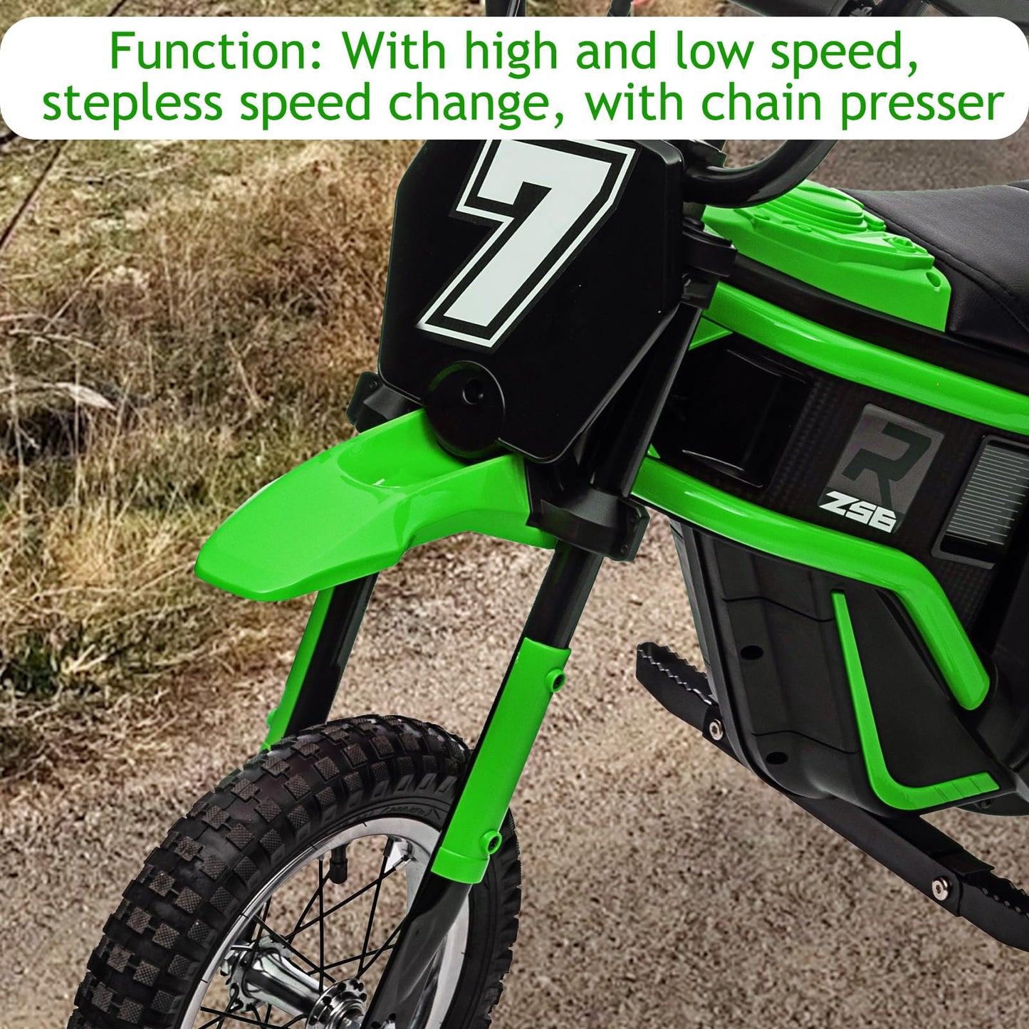 GarveeLife 24V Electric Dirt Bike for Kids 8-14, Motorcycle With Authentic Motocross Geometry, Rear-Wheel Drive, High-Torque Motor, Green