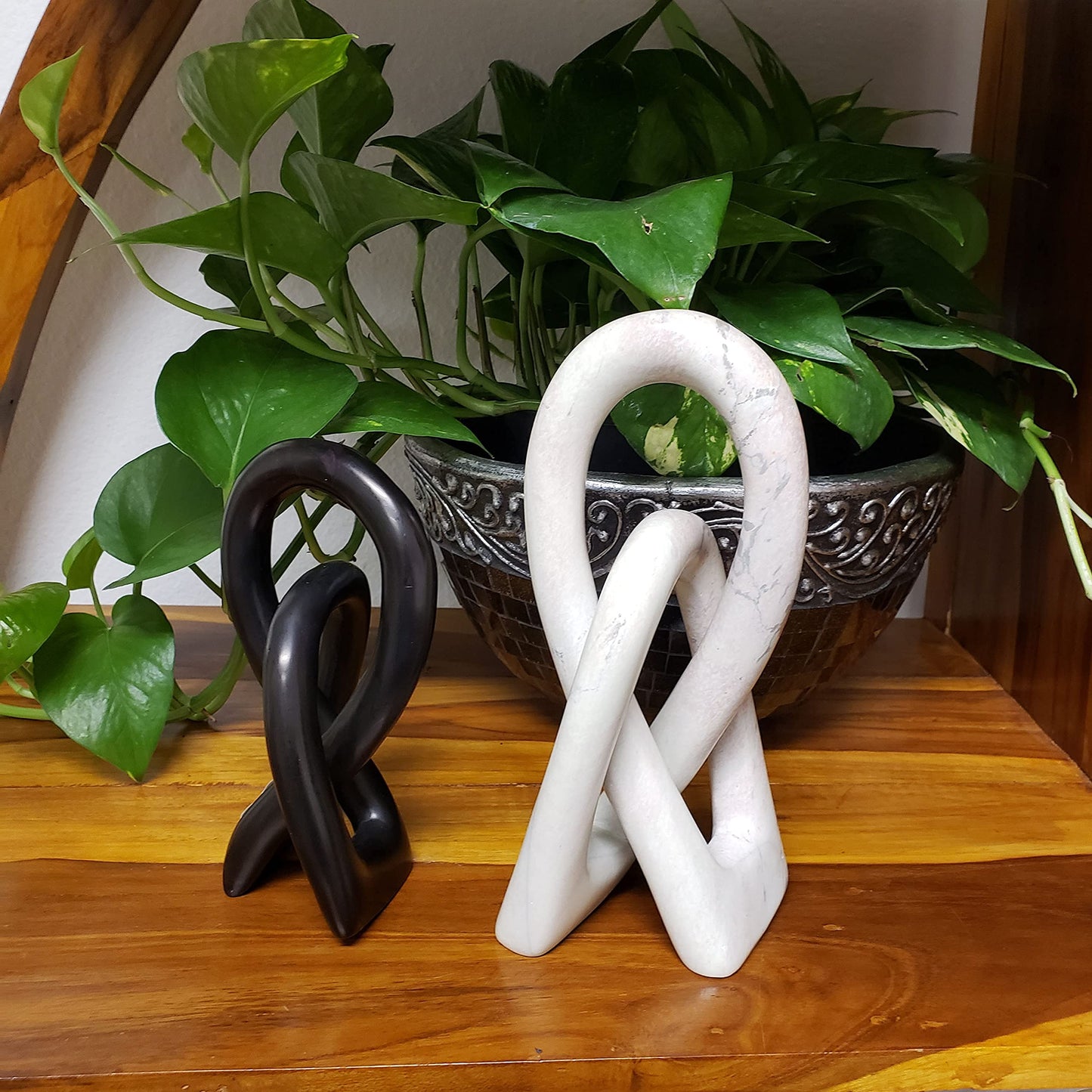 Continuous Looped Entwined Love Knot Sculpture Unique Modern Contemporary Décor Hand-Crafted Soapstone Artisans of Kenya Genuine Human Hands Precious Gift (6 Inch, Natural)