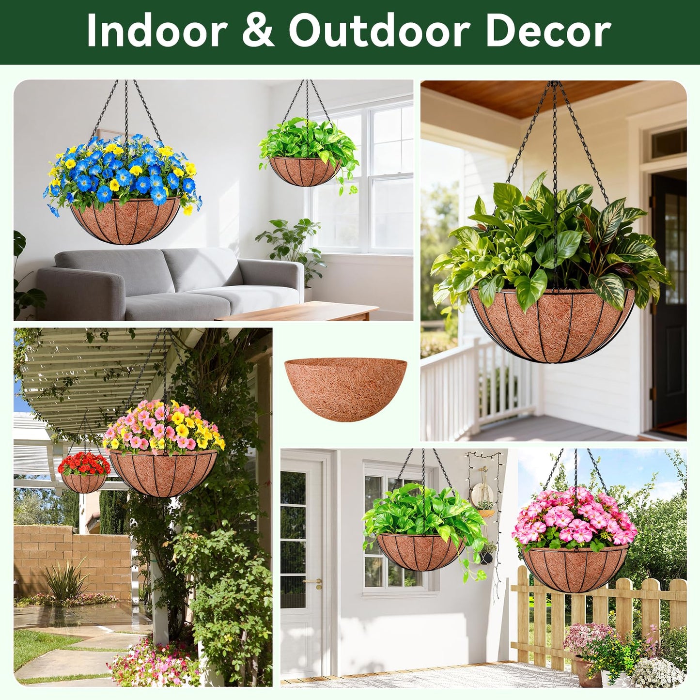 ZeeDix 4 Pack 14 Inch Coconut Liners for Planters, Round Hanging Basket Liners Natural Coco Coir Replacement Liner for Flowers Vegetables Patio Porch Garden Decor