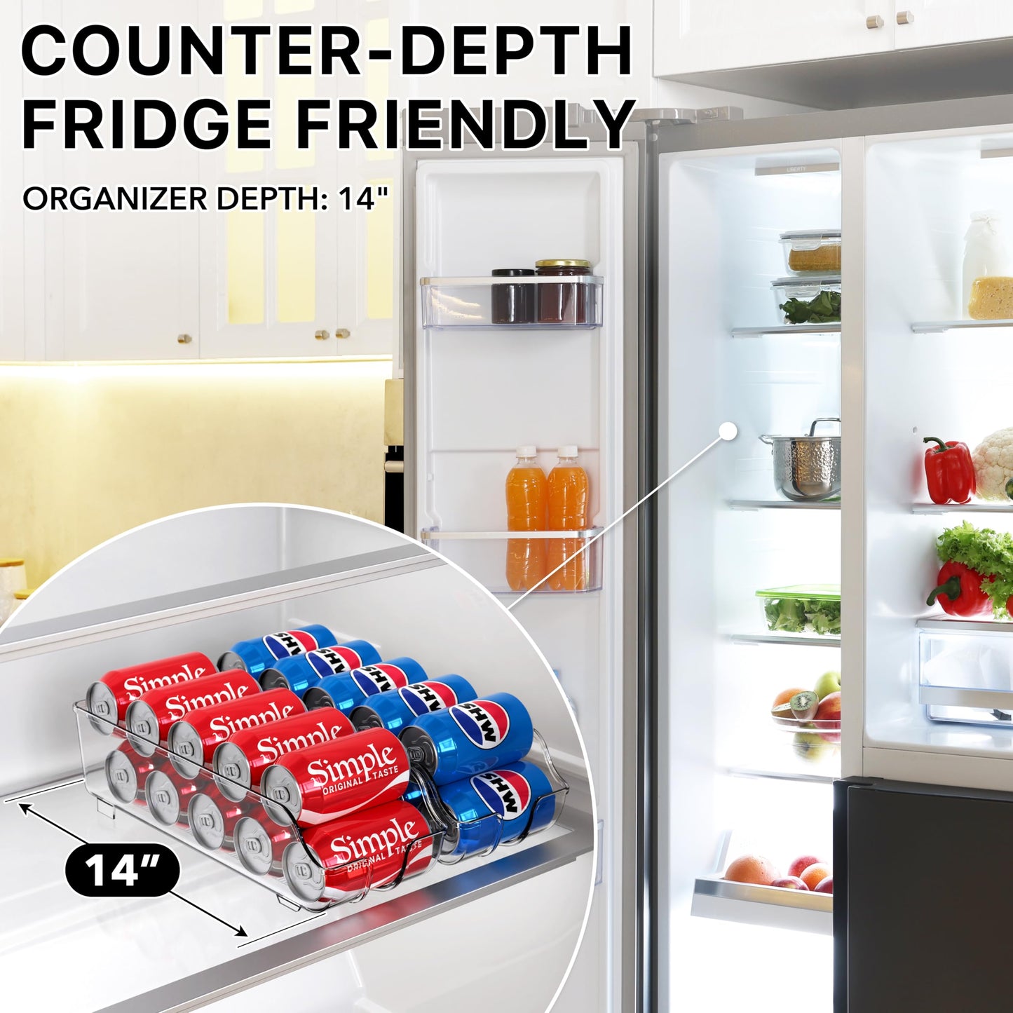 Simple Houseware Soda Can Organizer and Dispenser for Refrigerator / Pantry, Clear, Set of 2