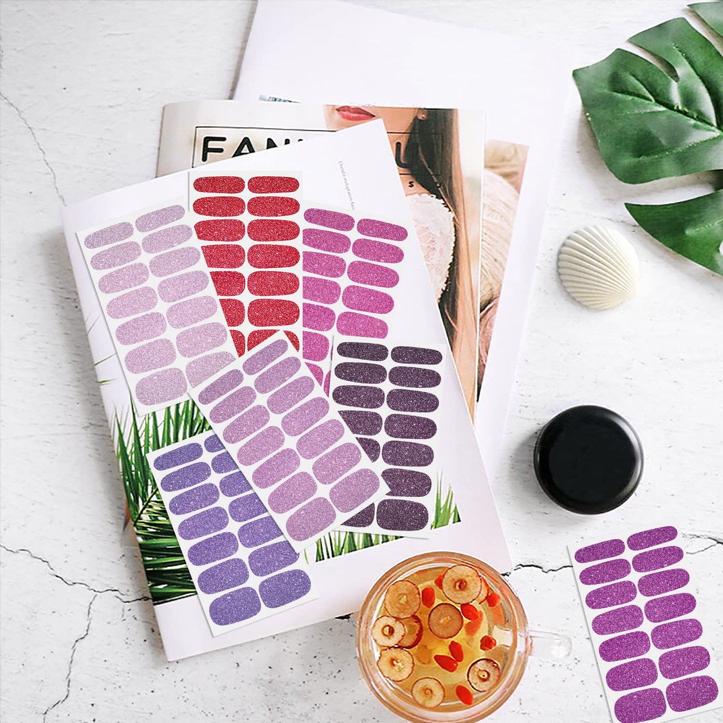 DANNEASY 24 Sheets Full Nail Wraps Nail Polish Stickers for Women Solid Color Nail Polish Strips Gel Nail Strips Self Adhesive Fingernail Stickers Manicure Kit with 1pc File, Cuticle Stick