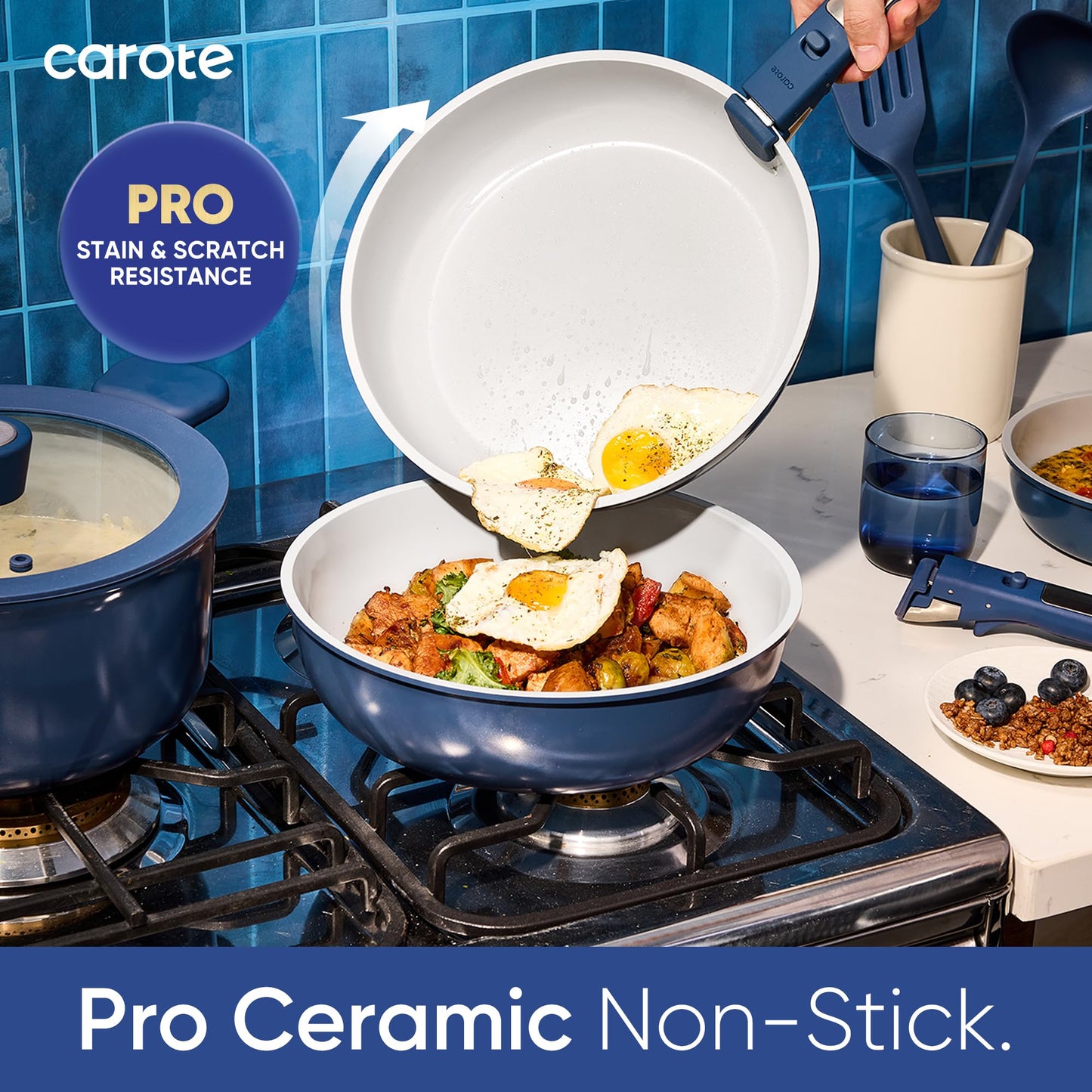 CAROTE 27pcs Ceramic Cookware Set Nonstick, Pots and Pans Set Non Stick, Non Toxic Cookware Detachable Handles, Dishwasher/Oven Safe, RV/Camping Cookware with Kitchen Utensils, Mothers Day Gifts