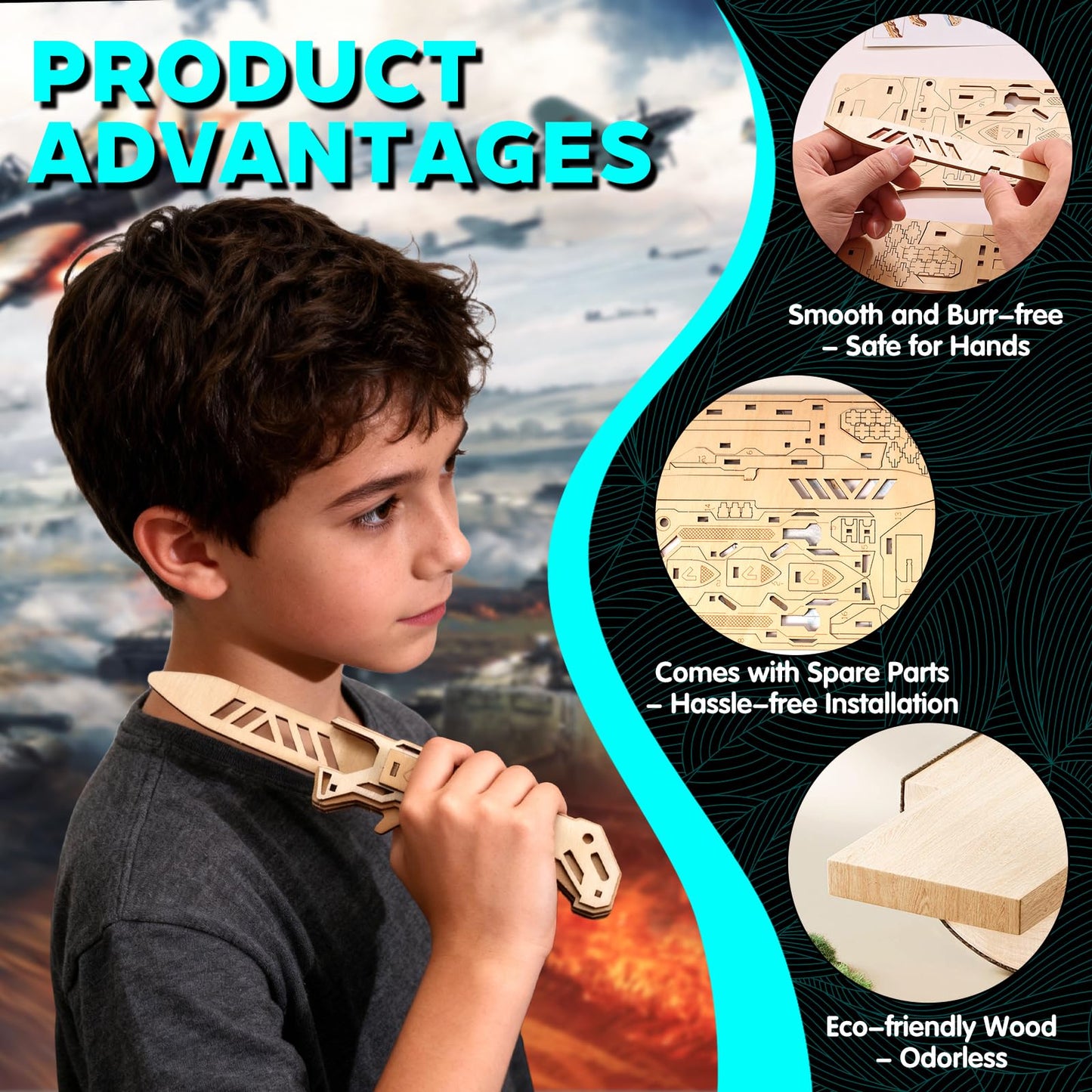 3D Wooden Puzzles for Adults – 6 Knife Set with 266 Pieces, Movable Interlocking Mechanical Structure, High-Precision Laser-Folded, Wood Model Craft Kit & Wooden Building Kits