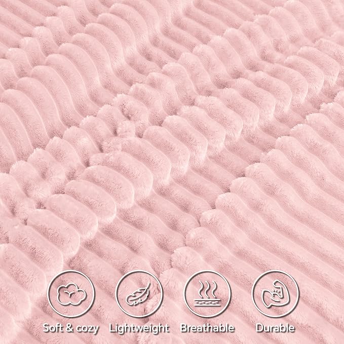 INFIIXSO Sherpa Throw Blanket for Couch - Super Soft & Warm Striped Fleece Blanket, Cozy Plush Fluffy Blanket All Season Use (Pink, 50x60 Inches)
