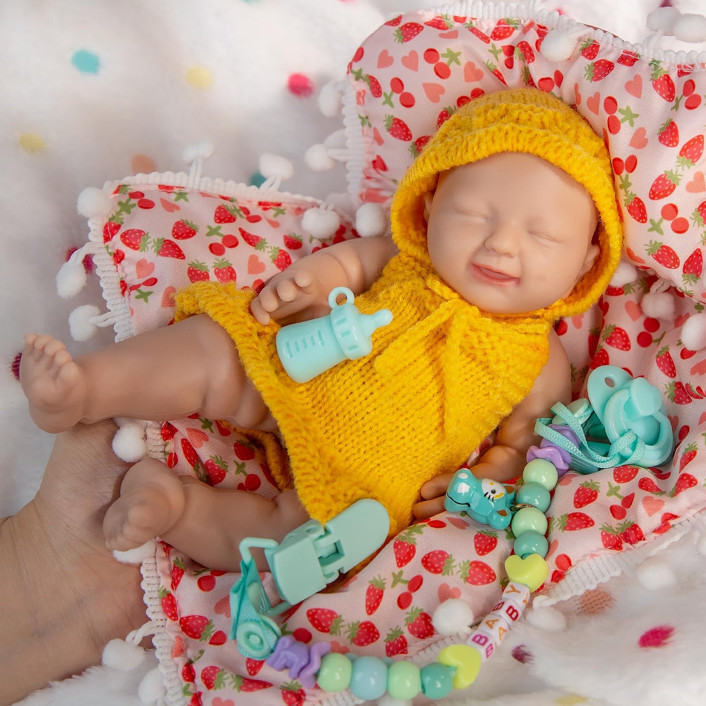 IVITA 8 Inch Mini Reborn Silicone Baby Doll Smile Face Infant Realistic Miniature Babies Stress Relief Therapy Sensory with Feeding Accessories - Girl