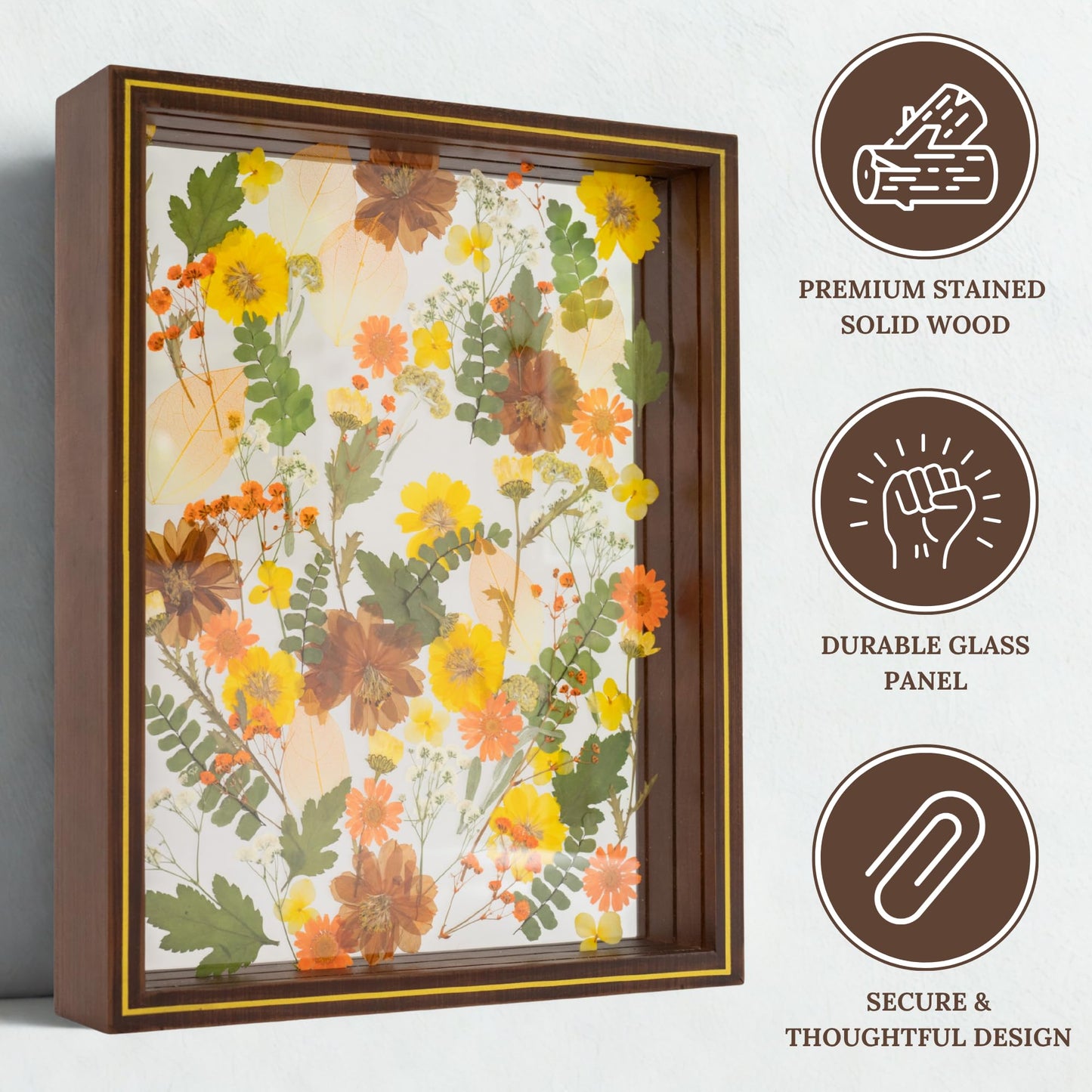 Pressed Flower Frame – Durable Dual Panel Design Glass Frame for Pressed Flowers – 11x14 Extra Large Easy-to-Use Gift Dried Flower Arrangements – Portrait or Landscape Floating Frames for Versatile Decor
