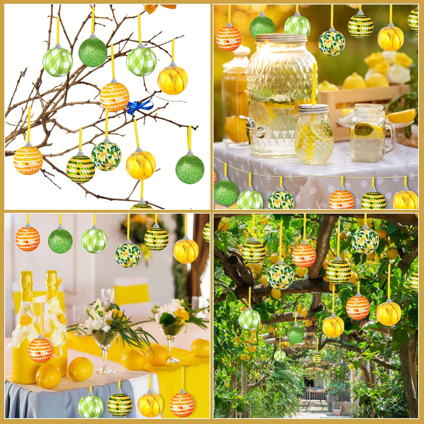 Yuxung 12 Pcs Summer Lemon Tree Ornament Yellow Green Summer Decortion Lemon Ball Hanging Ornament for Small Tree