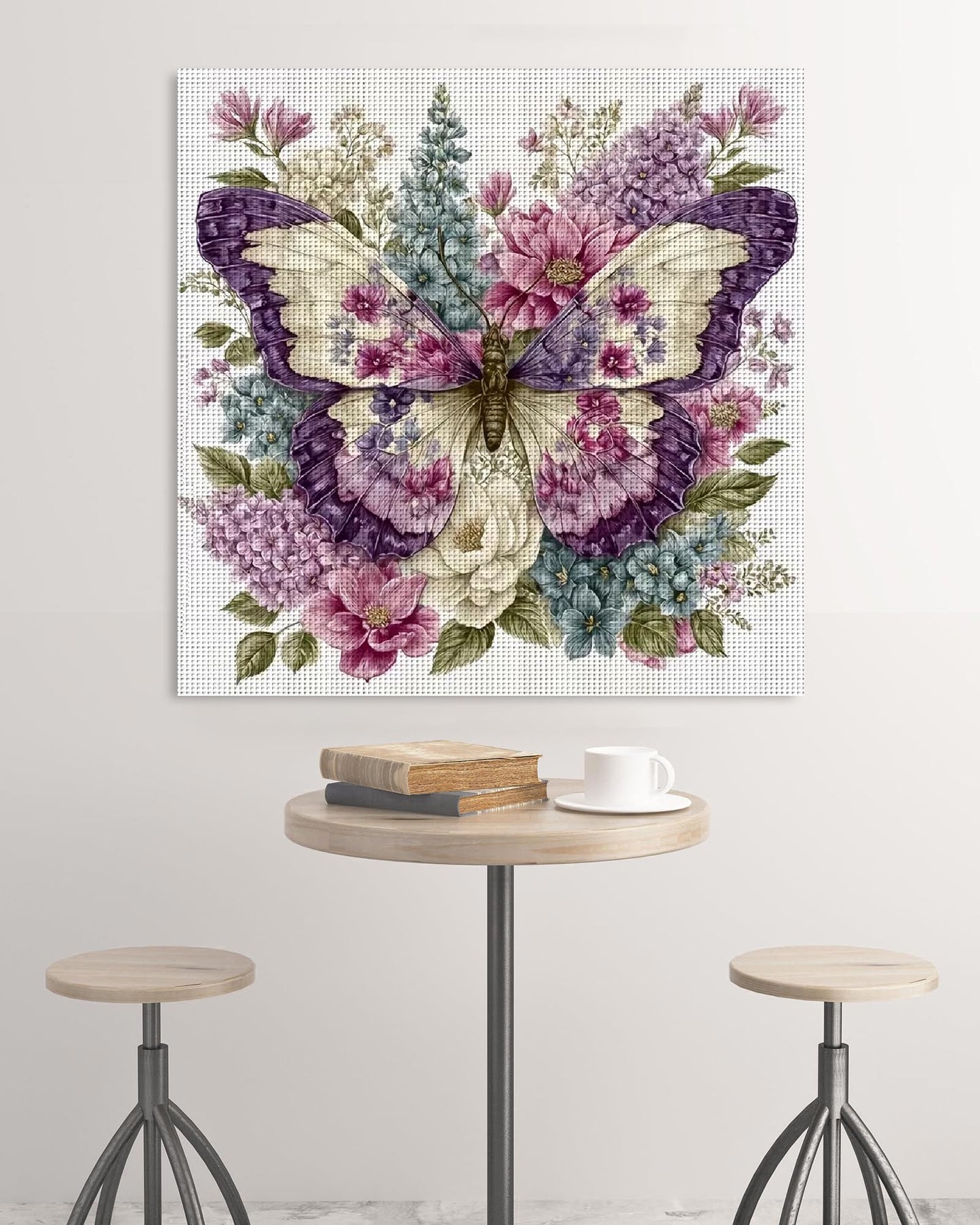 Butterfly Stamped Cross Stitch Kits for Adults, Flowers 11CT Needlepoint Counted Cross Stitch Kits for Beginner, Printed Dimensions Embroidery Kit Art Craft for Home Wall Decor Gift 14x14 Inch