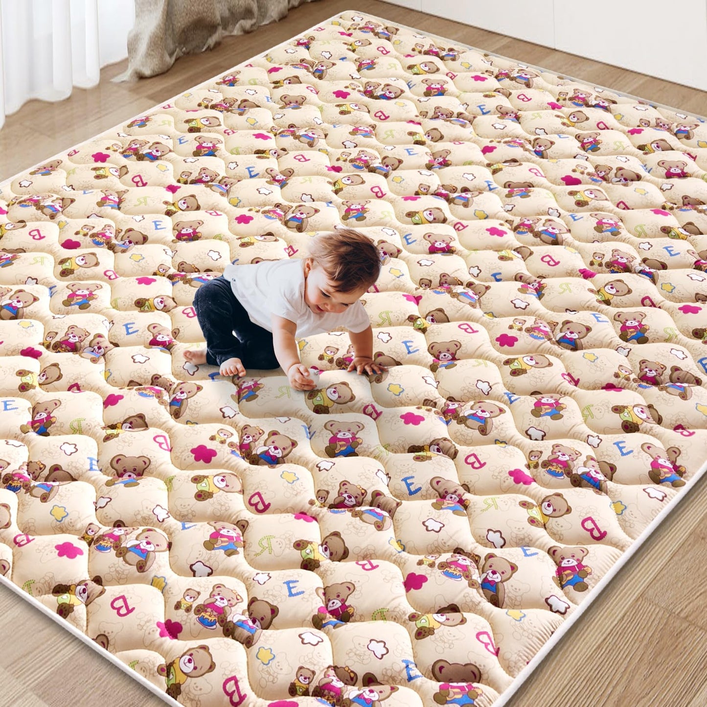 Baby Play Mat - 72" X 48",Premium Thicker Foam One-Piece Machine Washable, Extra Large Anti-Slip Soft Cushioning Foam Playmats for Babies and Toddlers, Foldable Baby Crawling Mat for Playpen