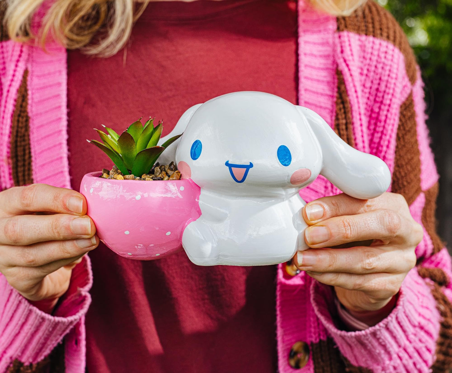 Silver Buffalo Sanrio Cinnamoroll Strawberry 4-Inch Sculpted Ceramic Mini Planter with Artificial Succulent