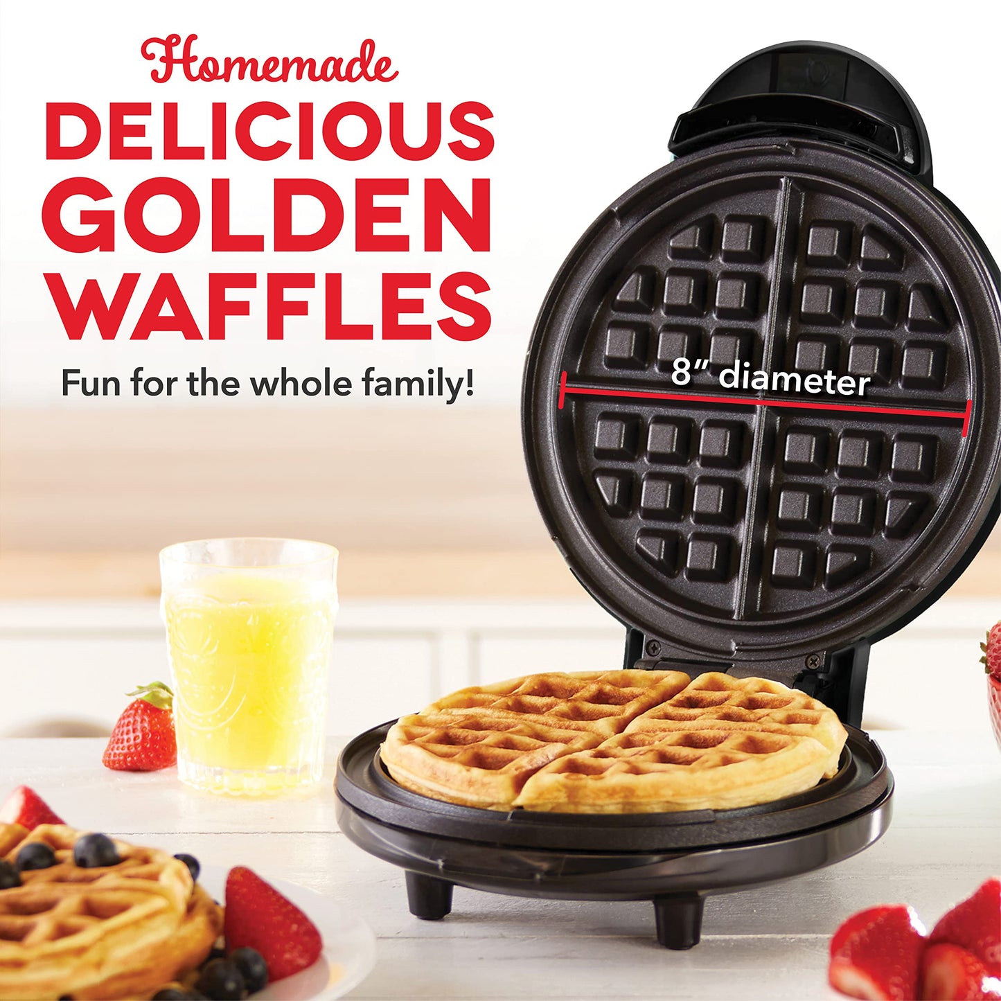 Dash Express Waffle Maker -Electric Waffle Maker for Creative Homemade Treats - Dual Nonstick Cooking Surfaces, Easy Food Release & Quick Cleanup - Compact, Space-Saving Design - 8 Inches - Black