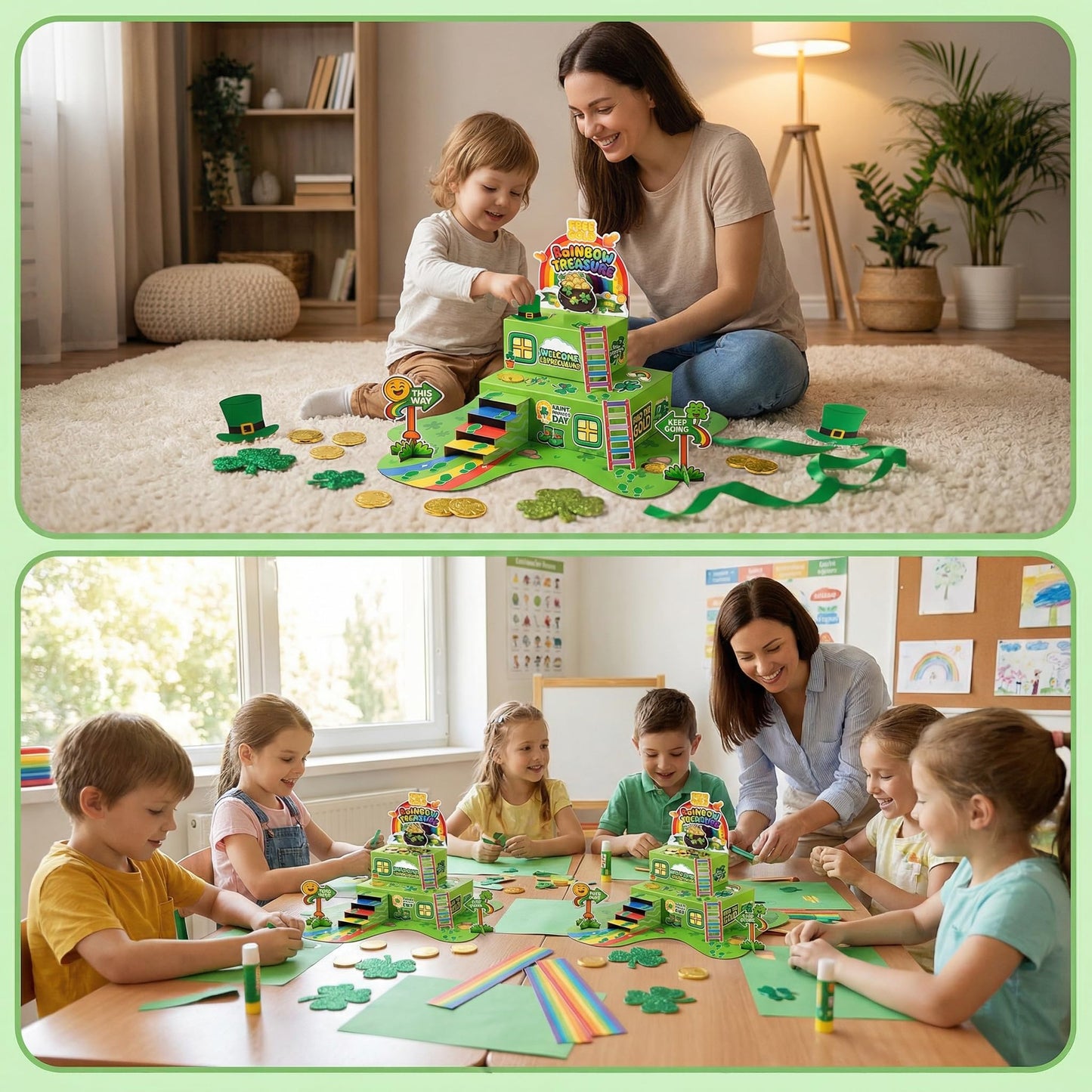 LEKSON St. Patrick’s Day Leprechaun Trap Craft Kit for Kids, Rainbow Treasure DIY Decoration Scene with Path, Signs & Accessories, Classroom & Holiday Activity Set