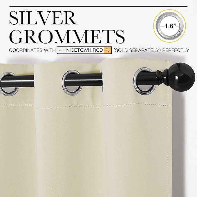 NICETOWN Blackout Curtains for Bedroom, 72 inches Long Curtains & Drapes for Living Room, Thermal Insulated Window Treatment Draperies for Nursery (Beige, 34" by 72")