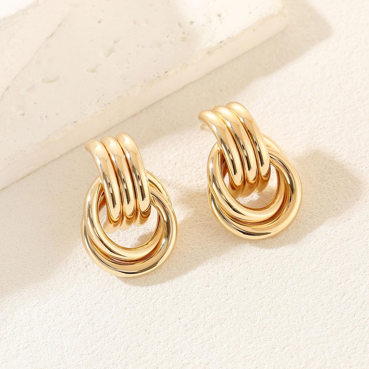 Gold Plated Knot Earrings for Women Chunky Gold Drop Dangle Earring Trendy Golden Knotted Link Earring Jewelry