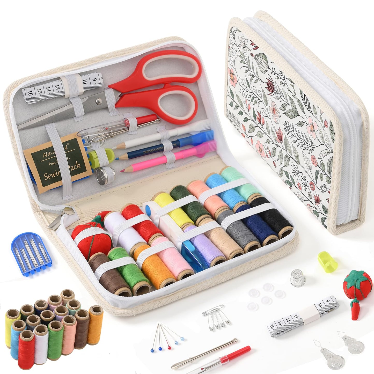 Sewing Kit for Adults, Needle and Thread Kit for Sewing, Sewing Supplies Accessories with Tailor Scissors, Sewing Thread, Needles and More for Home Travel and Emergency (White - Large)