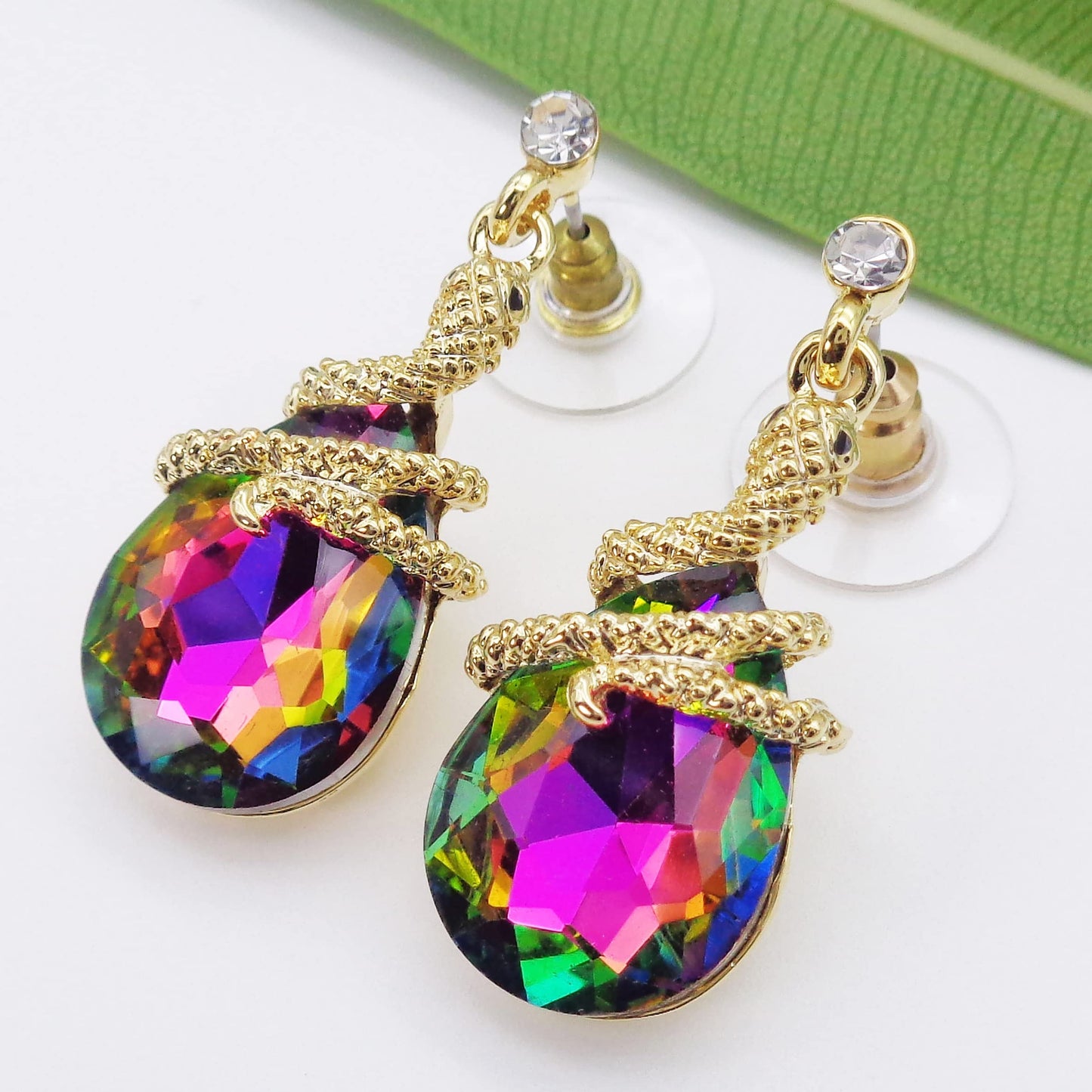 Navachi 18k Gold Plated Colorful Crystal Zircon Curly Snake Drop Dangle Az1358 Stud Earrings
