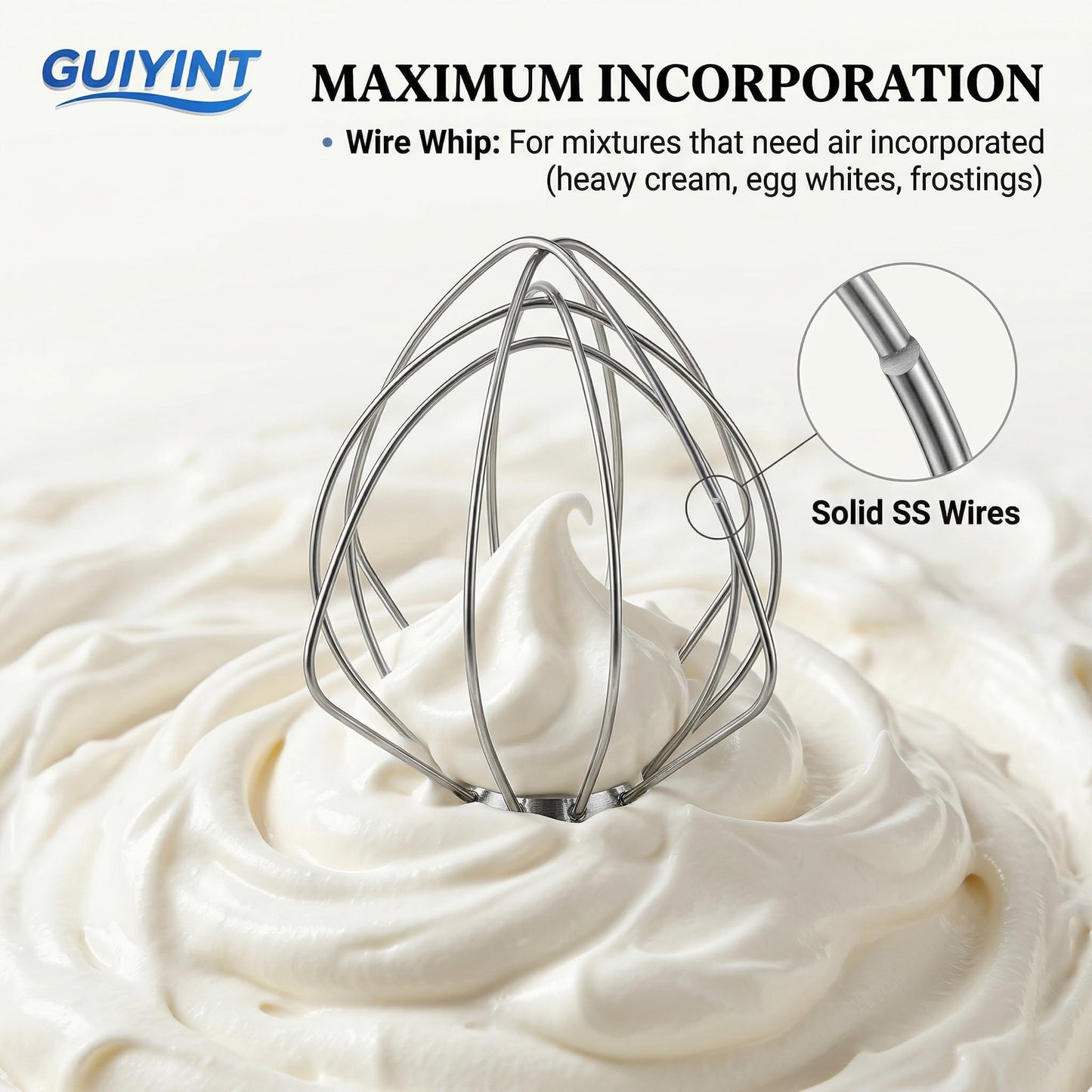 Guiyint Stainless Steel 3 Piece Mixer Attachments Kit – Replacement for KitchenAid Tilt-Head & Bowl-Lift Stand Mixers (4.5, 5, 6 Quart) – Includes Dough Hook, Flat Beater, 6-Wire Whisk