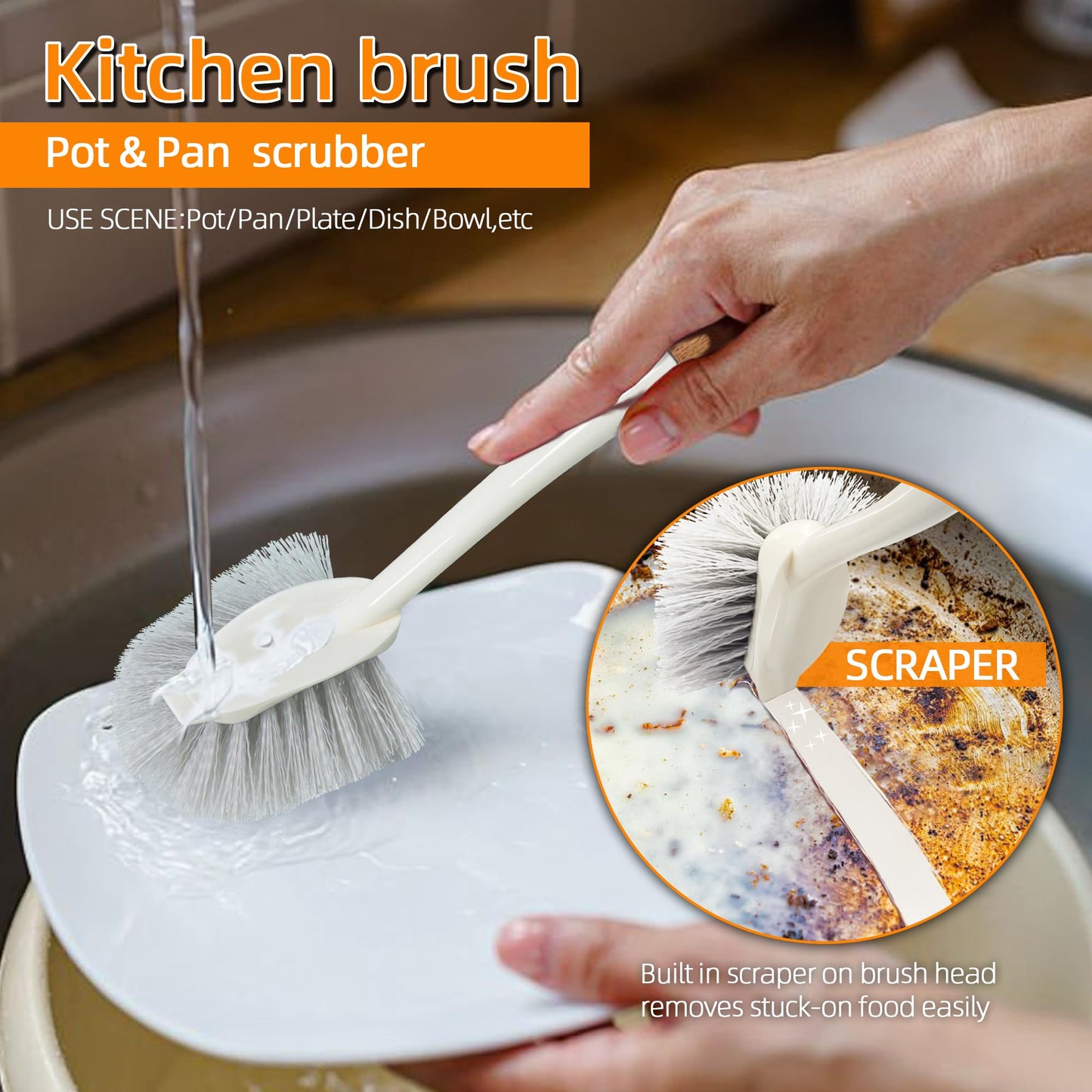 Attoshow 5-Pack Heavy Duty Scrub Brushes Set with Wooden Handles, Multi-Surface Scrubber for Kitchen, Bathroom, Tile & Grout, Includes Spherical, Triangle, Square & Dish Brush for Stubborn Stains