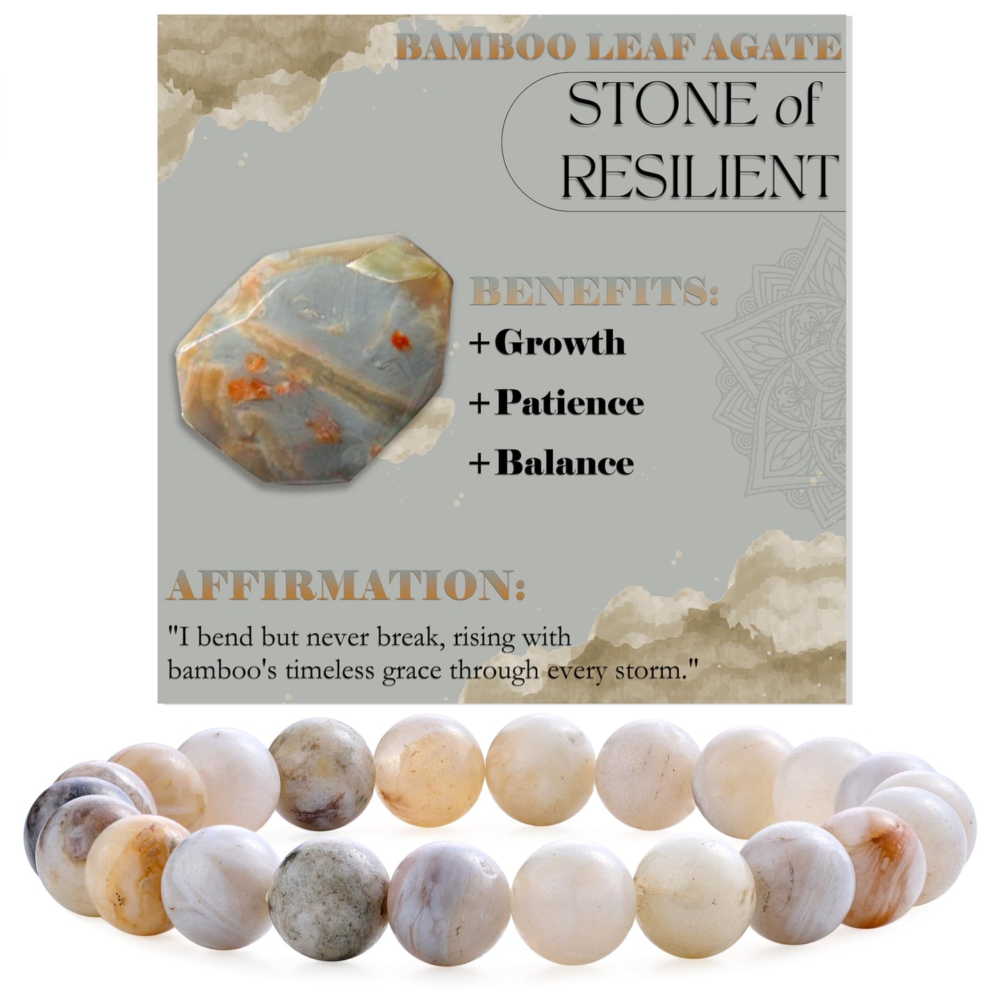Bamboo Leaf Agate-Steady Growth-8mm Beaded Bracelets for Women Handmade Semi Precious Natural Stone Stretch Elastic Jewelry Yoga Protection Gifts