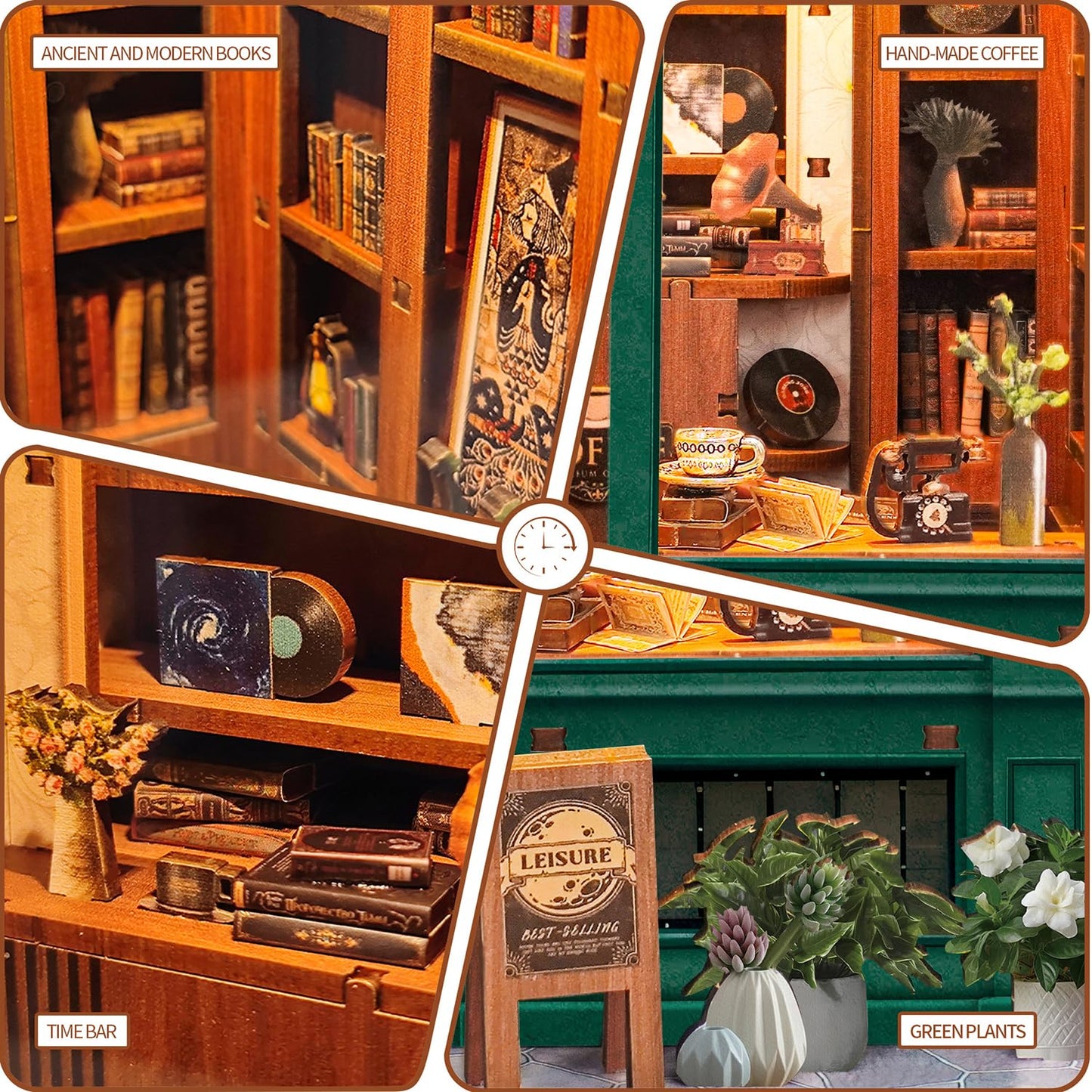 Roroom DIY Book Nook Kit, DIY Dollhouse Bookshelf Insert Decor Alley,3D Wooden Puzzle with LED Lighting Book Nook Wood Bookend Model Building(SQ45)