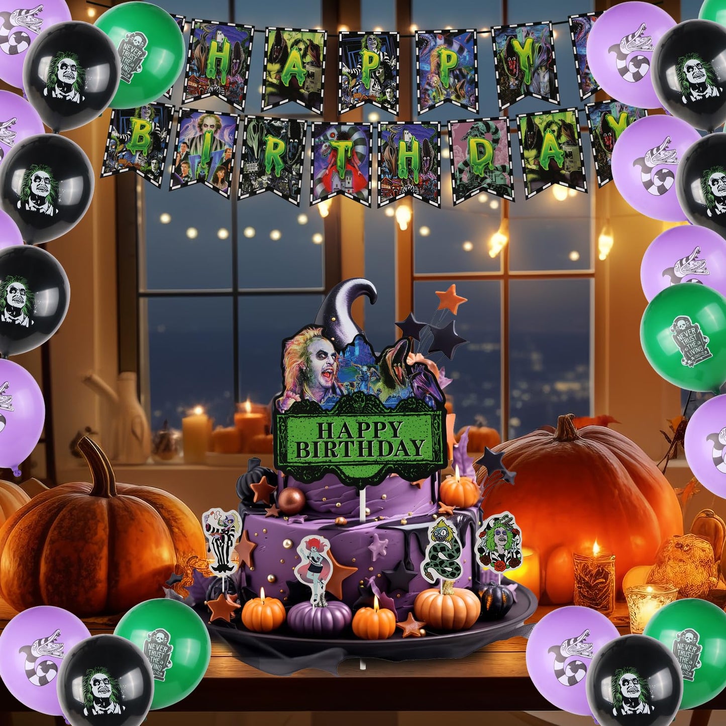 Horror Birthday Party Decorations, Halloween Birthday Party Supplies Decorations Set Include Banner, Balloons, Cake Toppers and Cupcake Toppers for Home Classroom Decor