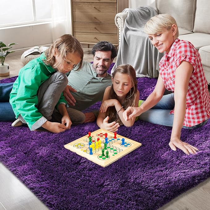 Shag Area Rugs for Bedroom Living Room,4X6 Ultra Soft Purple Fluffy Area Rugs for Dorm, Indoor Carpet Nursery Rugs for Kids Girls Room Home Decor,Purple